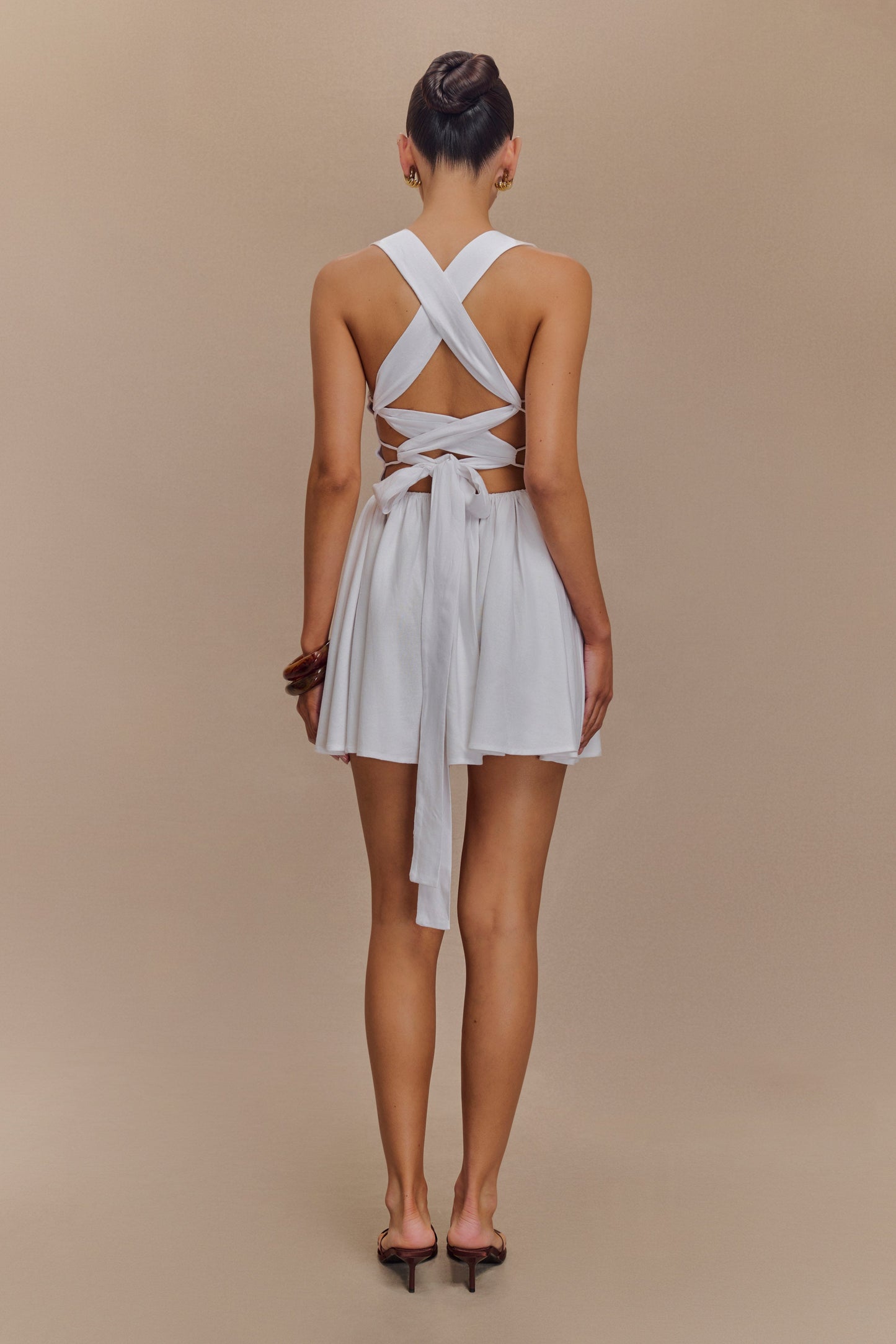 Loz Tie Back Linen Mini Dress - White