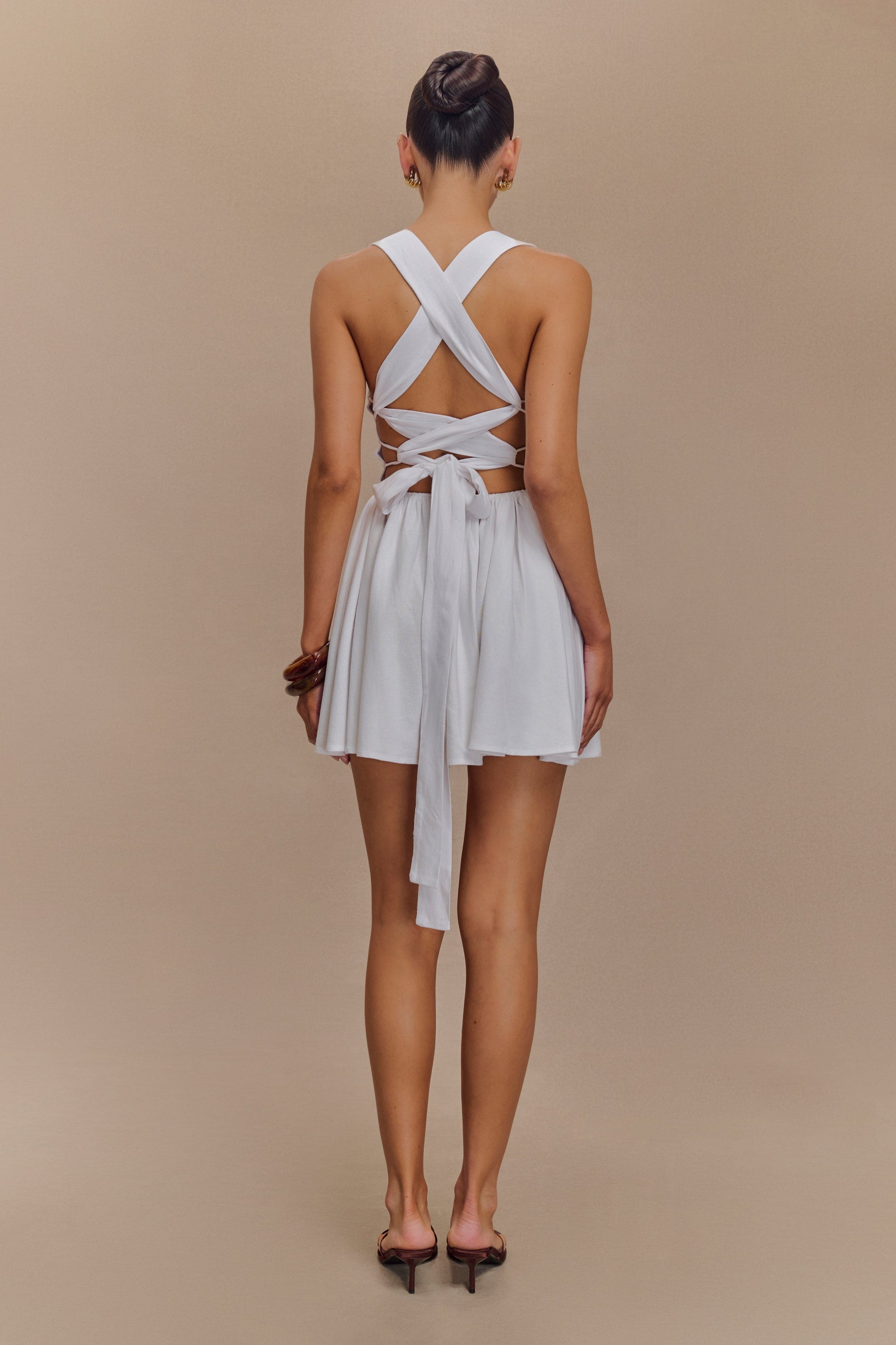Loz Tie Back Linen Mini Dress - White #2