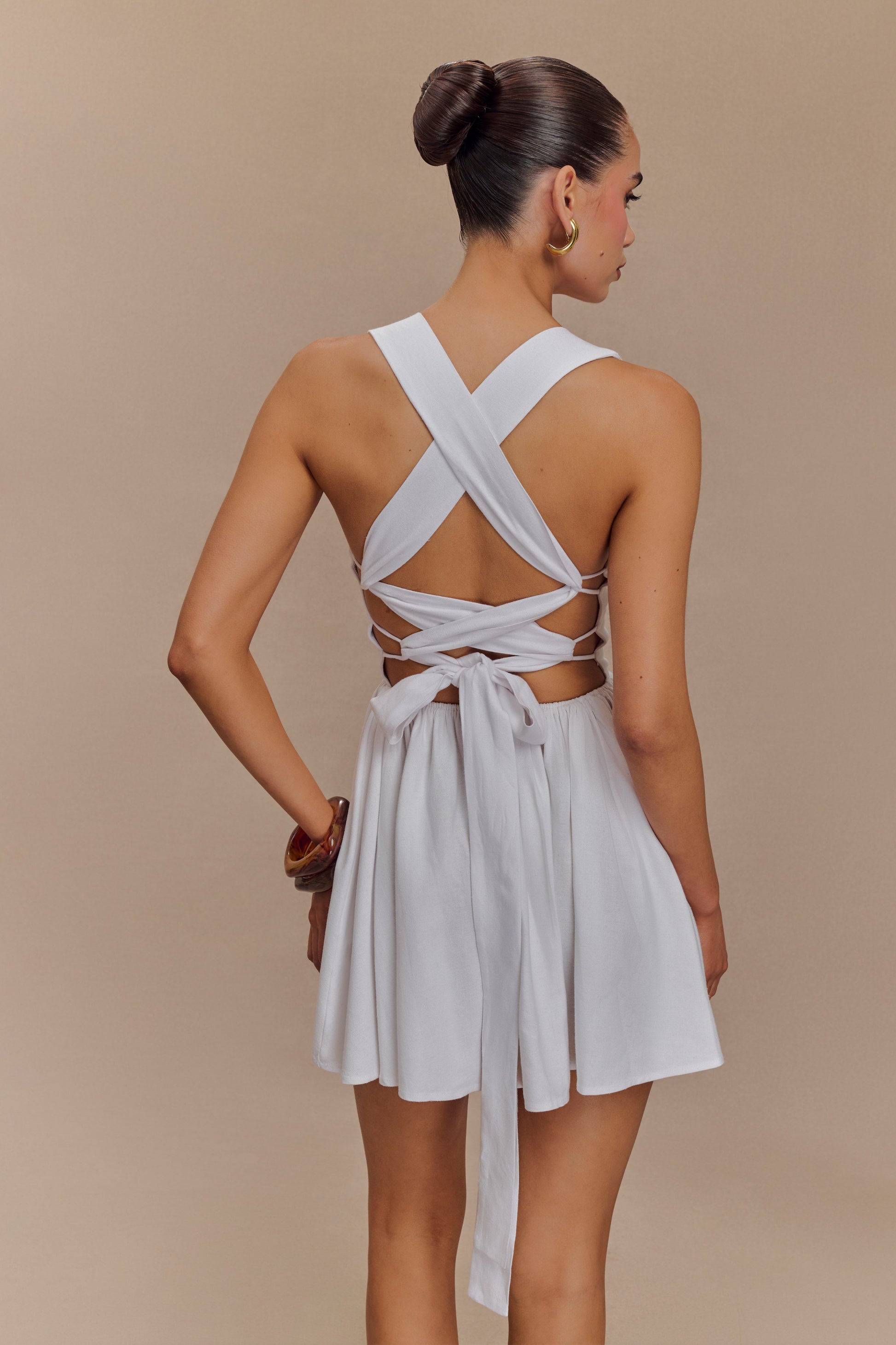 Loz Tie Back Linen Mini Dress - White #6