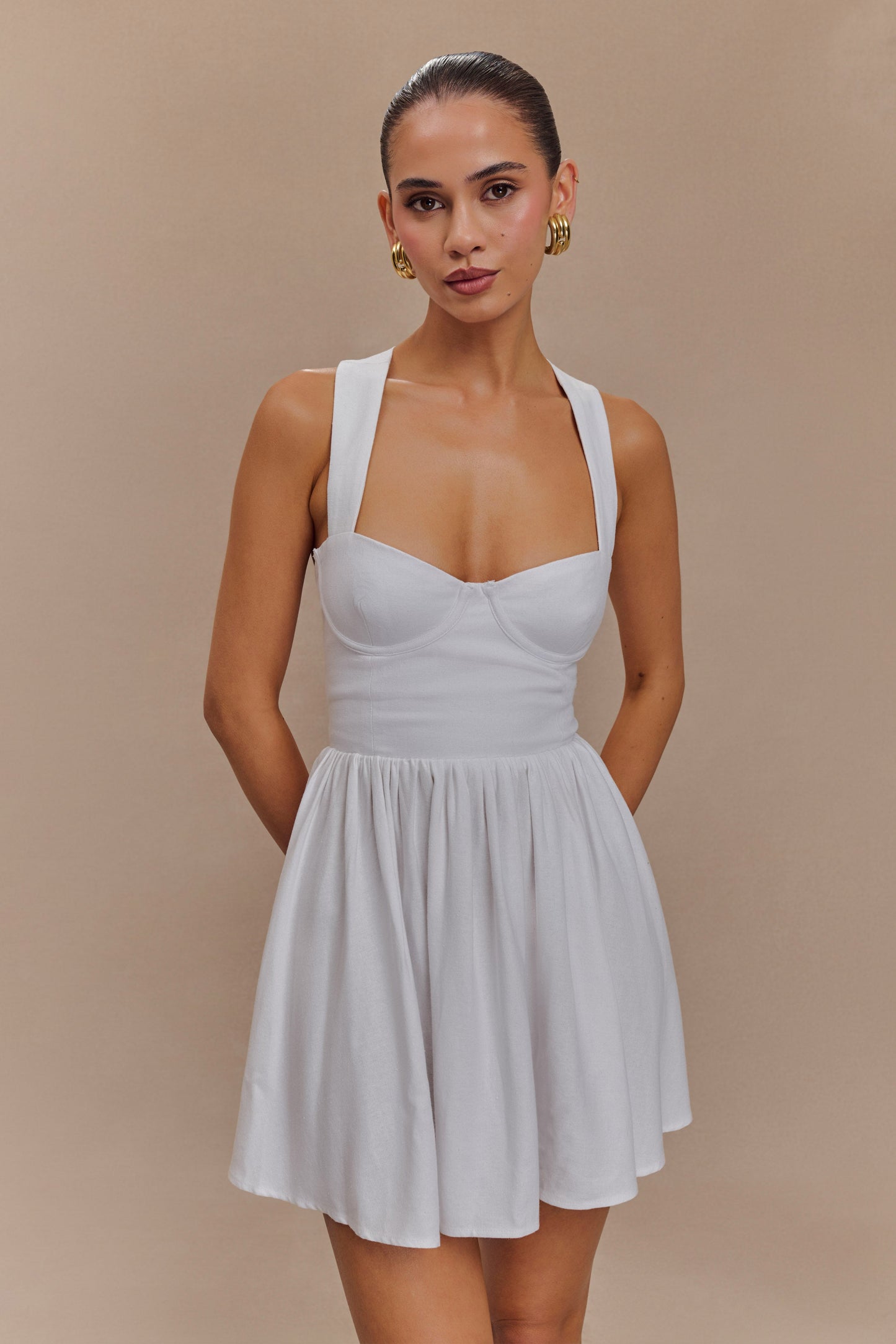 Loz Tie Back Linen Mini Dress - White