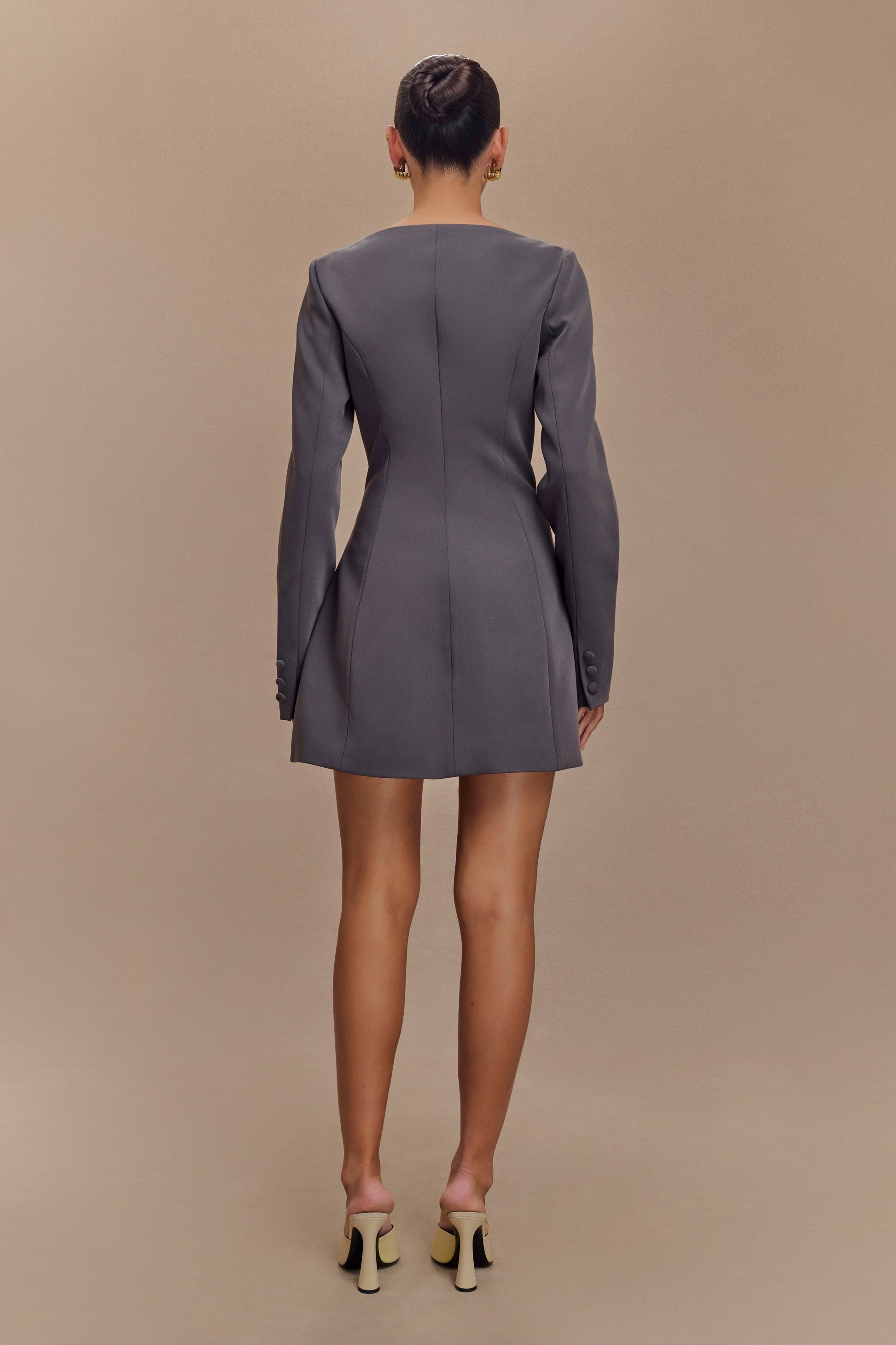 Jolie Boat Neck Suiting Mini Dress - Charcoal Grey #2
