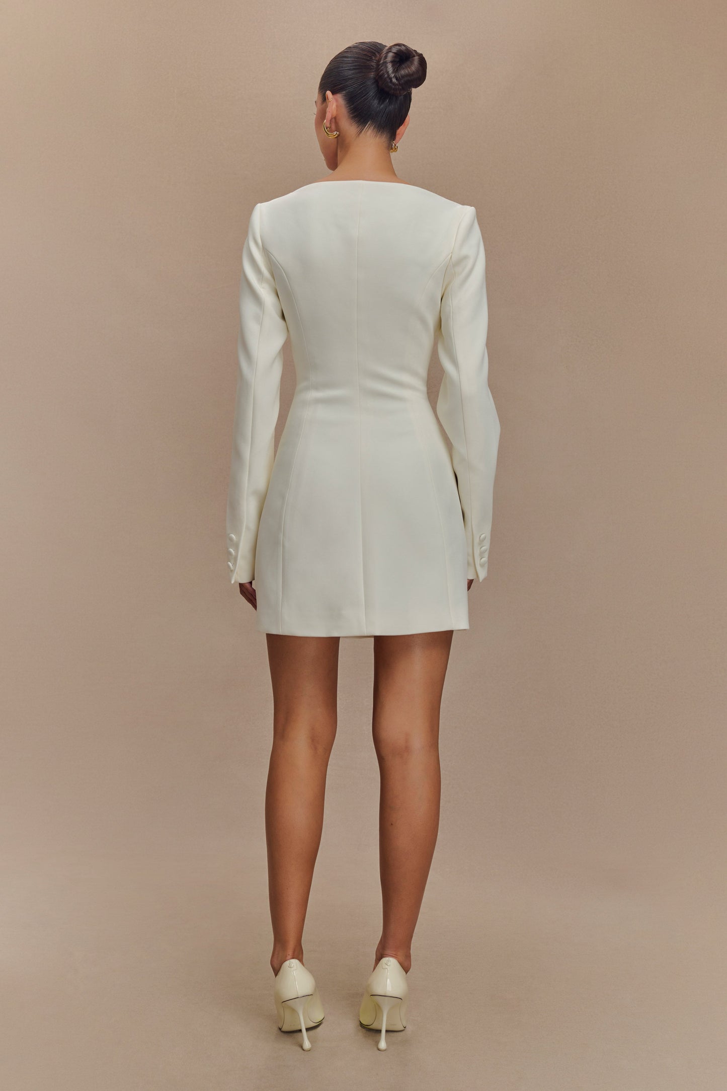 Jolie Boat Neck Suiting Mini Dress - Ivory