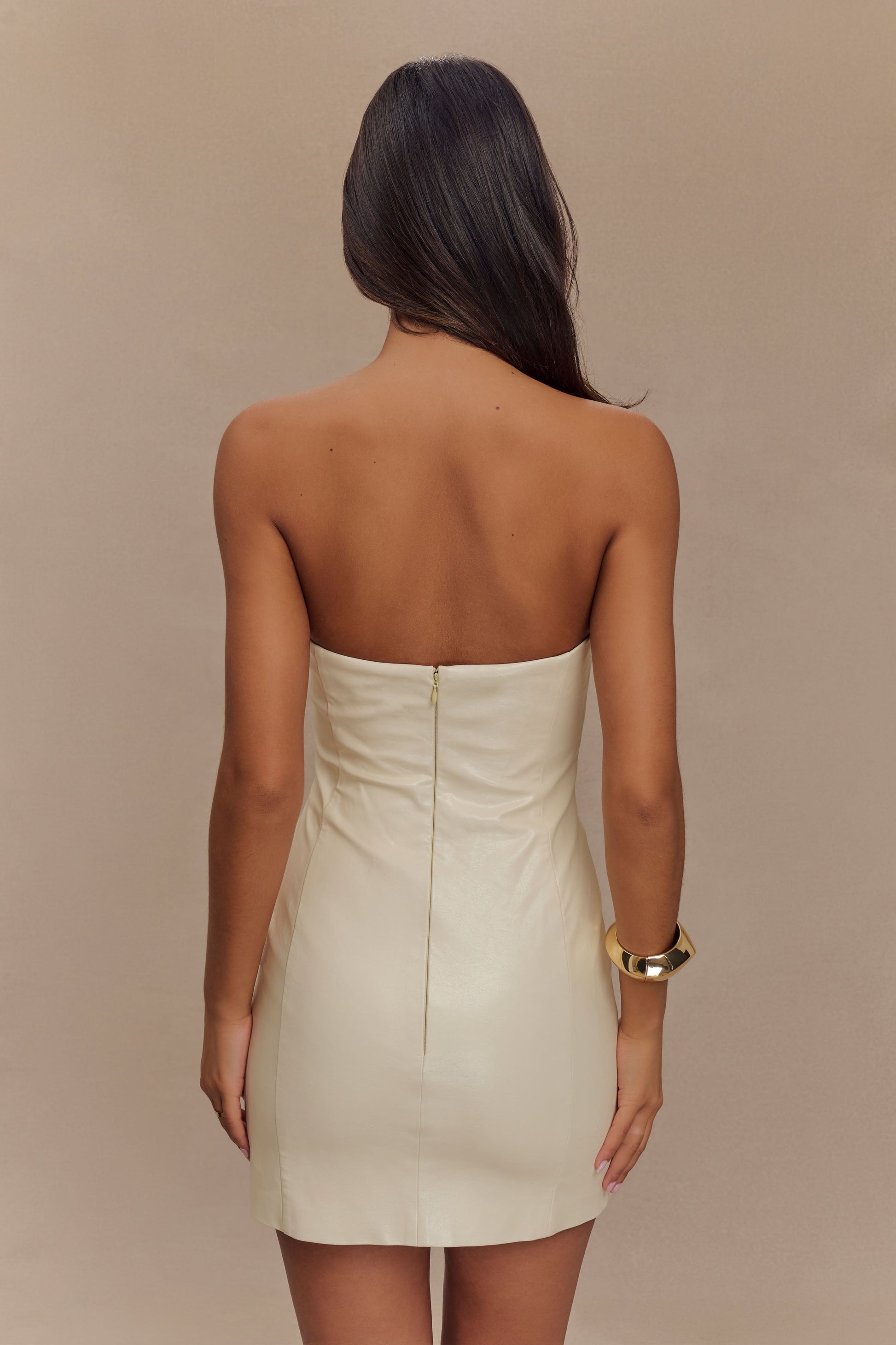 Sophie Faux Leather Strapless Mini Dress - Bone #3