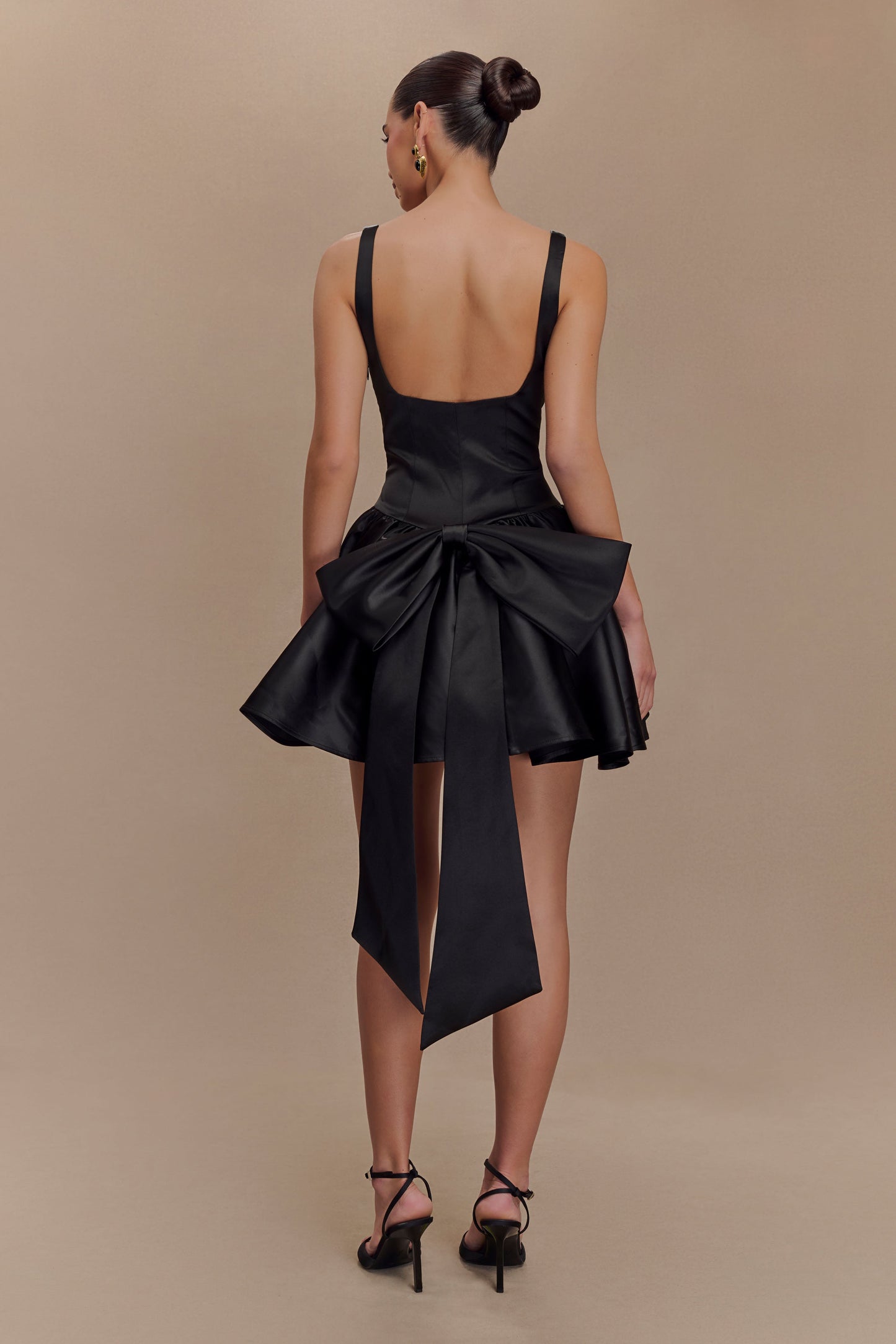 Felicia Satin Mini Dress With Bow - Black