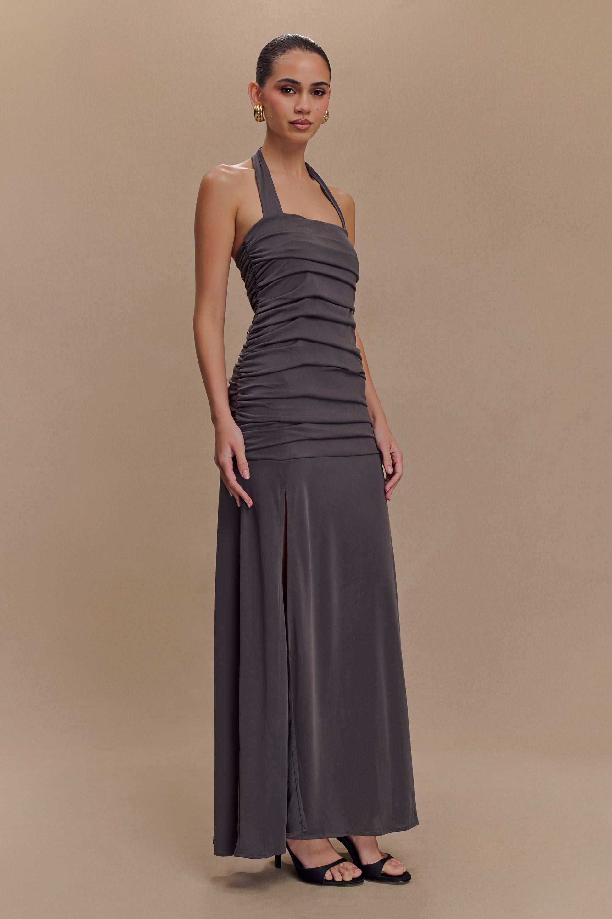 Bentley Peached Jersey Halter Maxi Dress - Charcoal #4