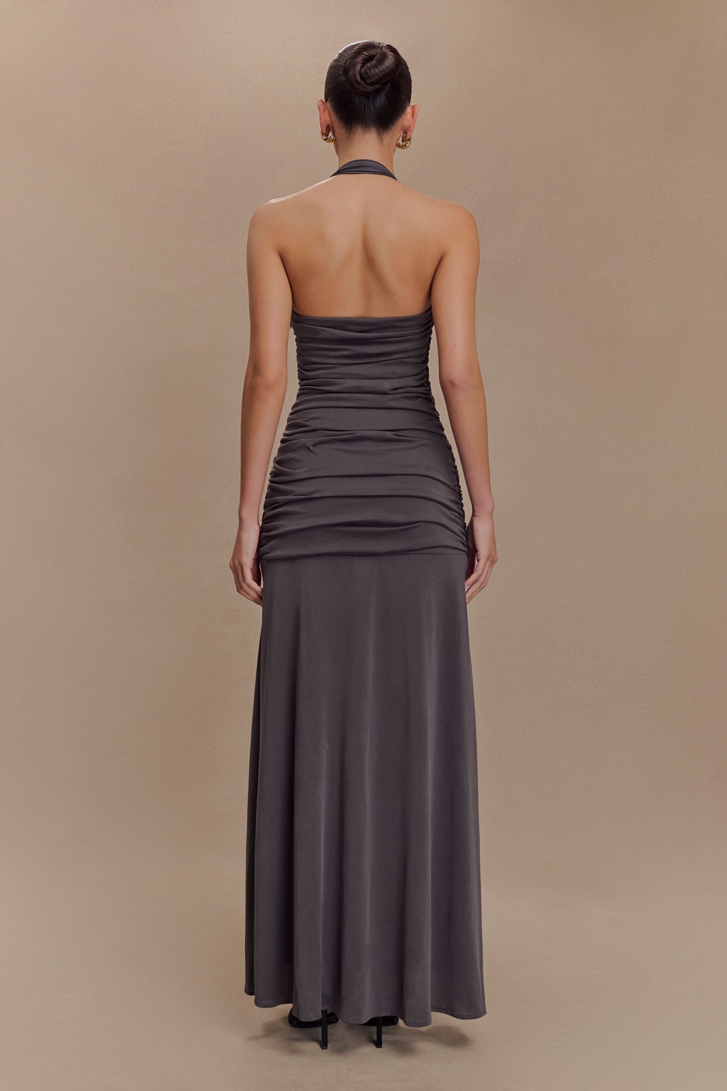 Bentley Peached Jersey Halter Maxi Dress - Charcoal