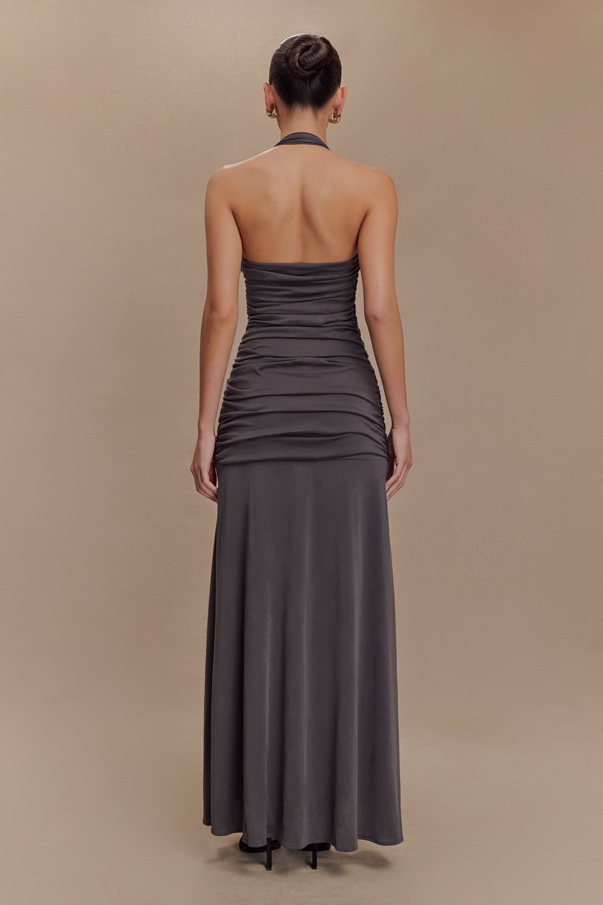 Bentley Peached Jersey Halter Maxi Dress - Charcoal #2