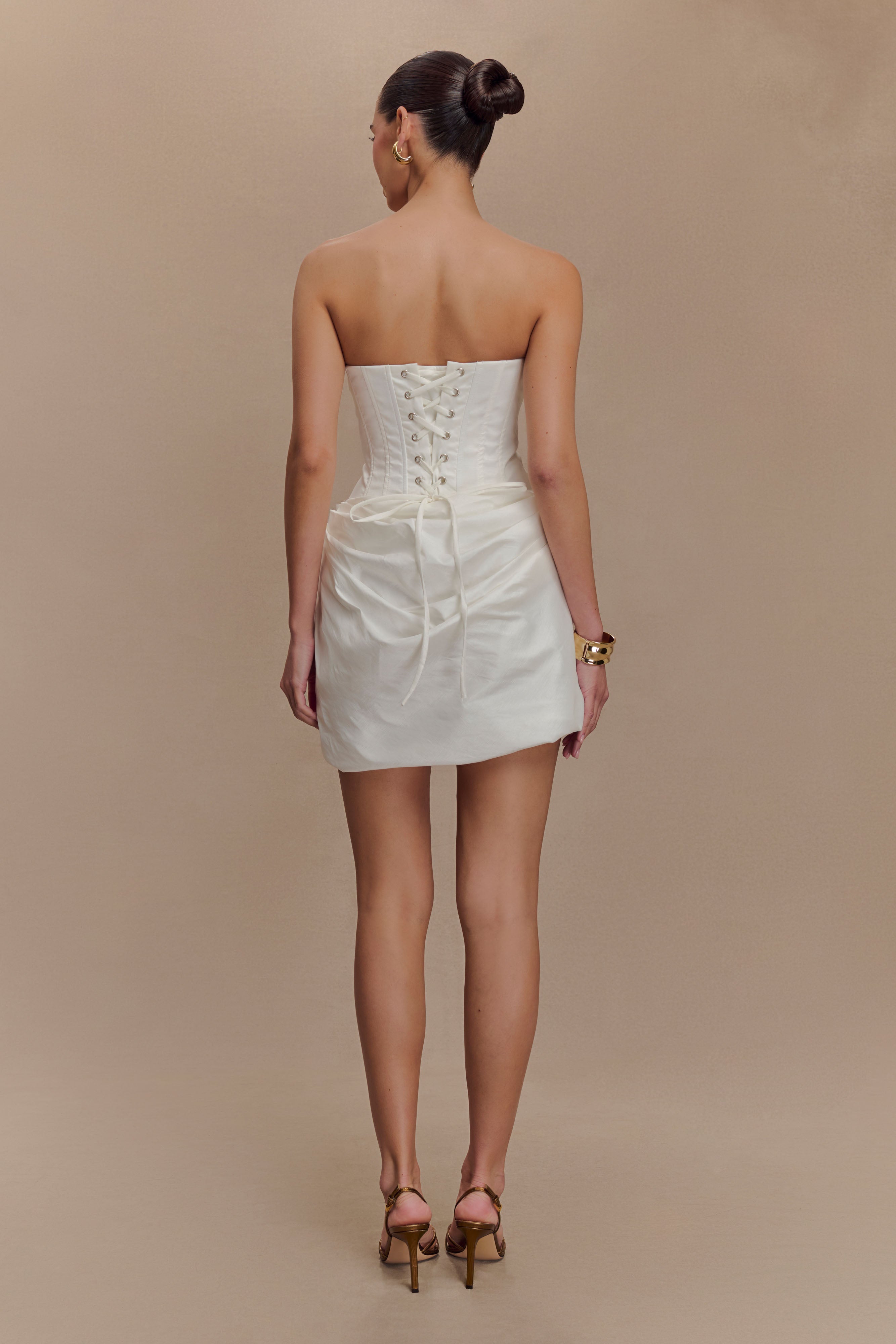 Sasha Taffeta Strapless Corset Mini Dress - White | MESHKI UK
