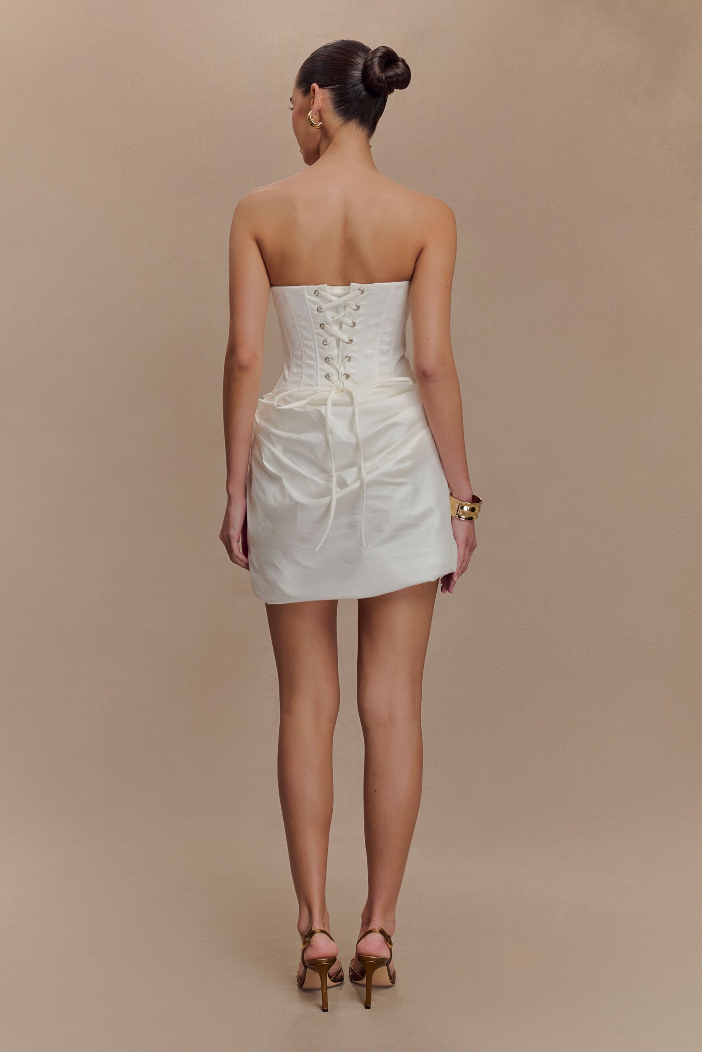 Sasha Taffeta Strapless Corset Mini Dress - White