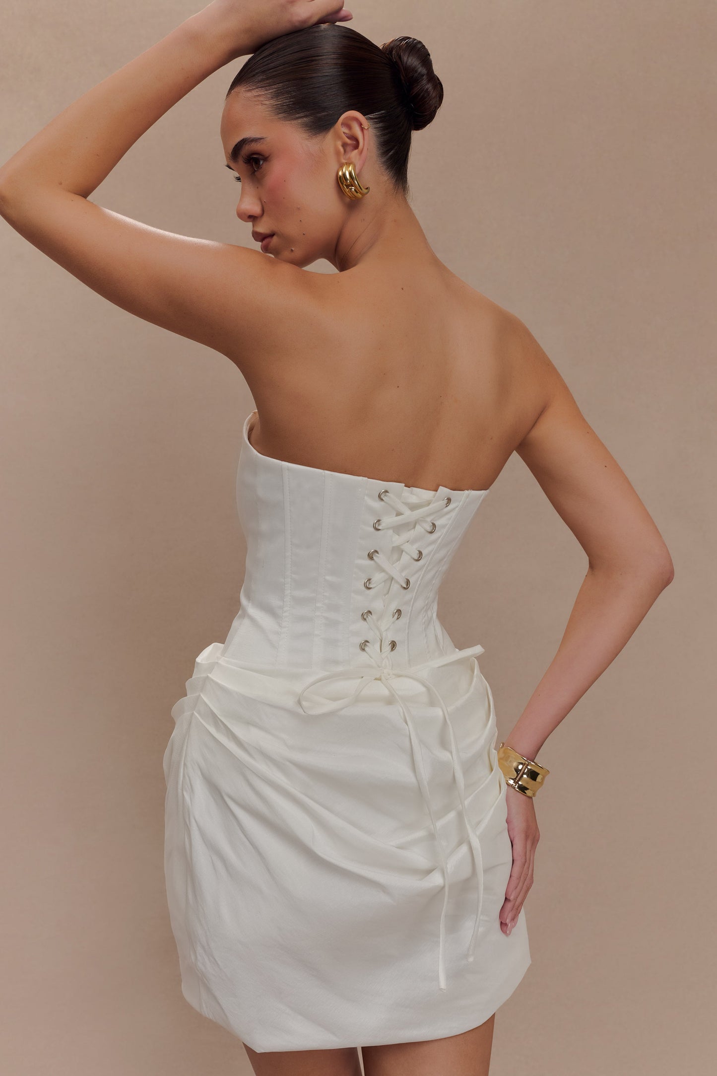 Sasha Taffeta Strapless Corset Mini Dress - White