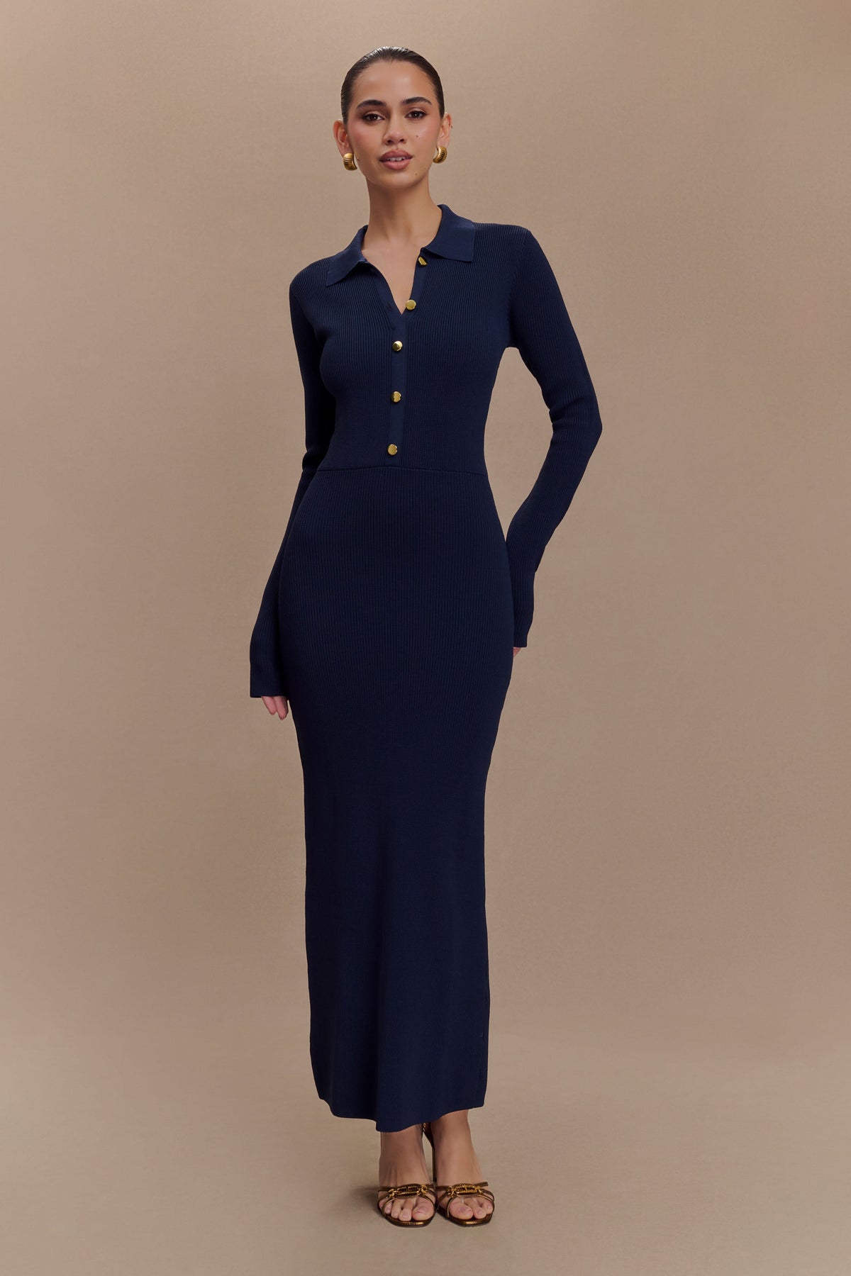 Abbey Buttoned Knit Midi Dress - Navy #5