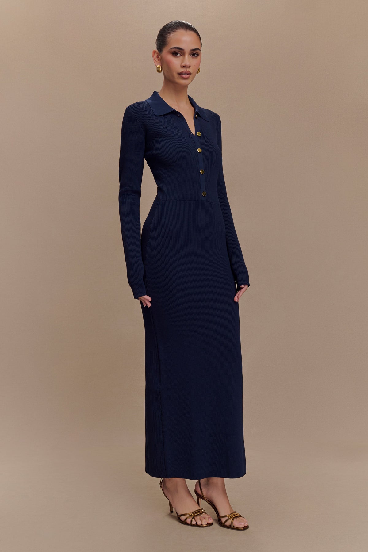 Abbey Buttoned Knit Midi Dress - Navy #4