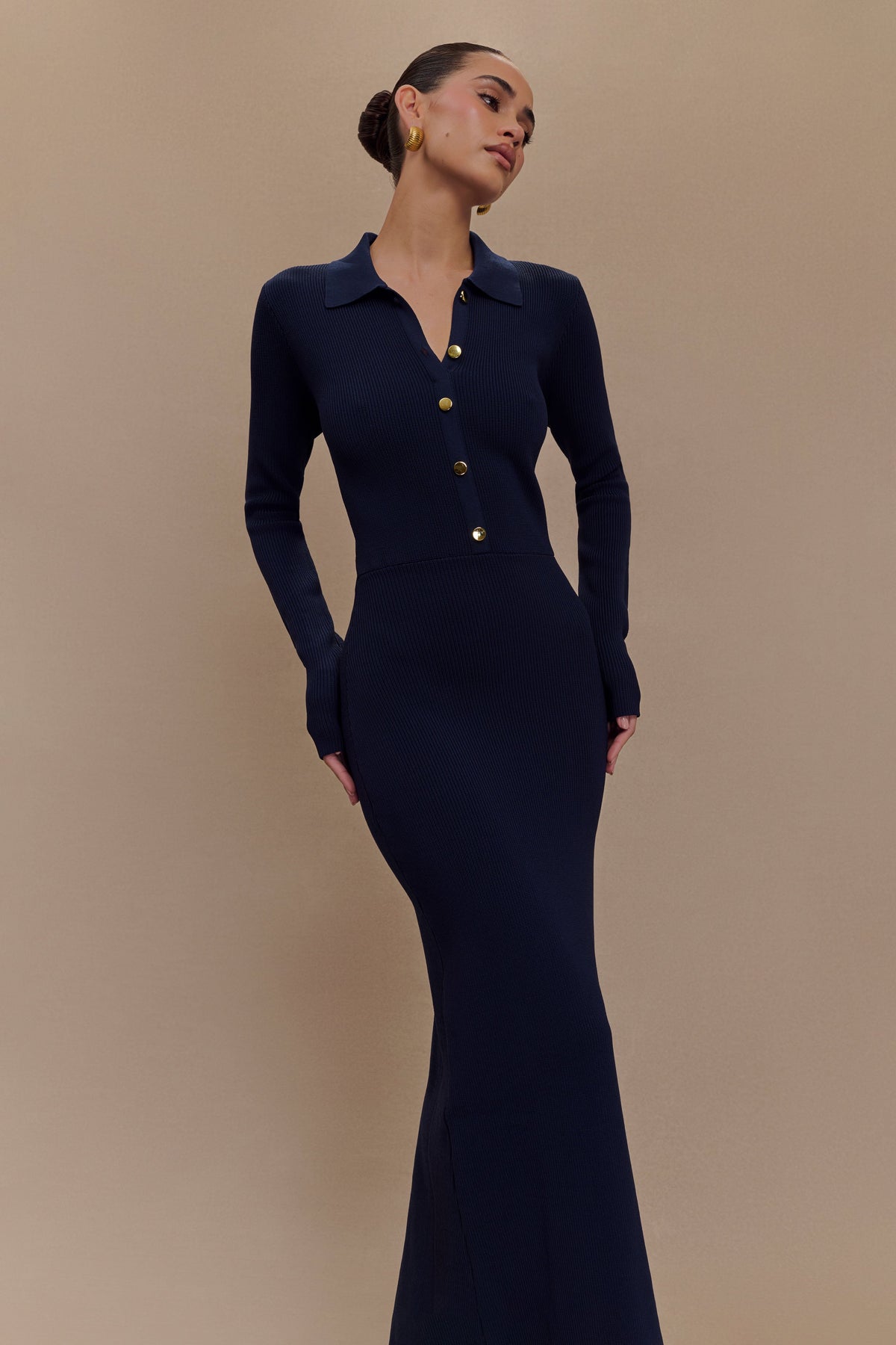 Abbey Buttoned Knit Midi Dress - Navy #3