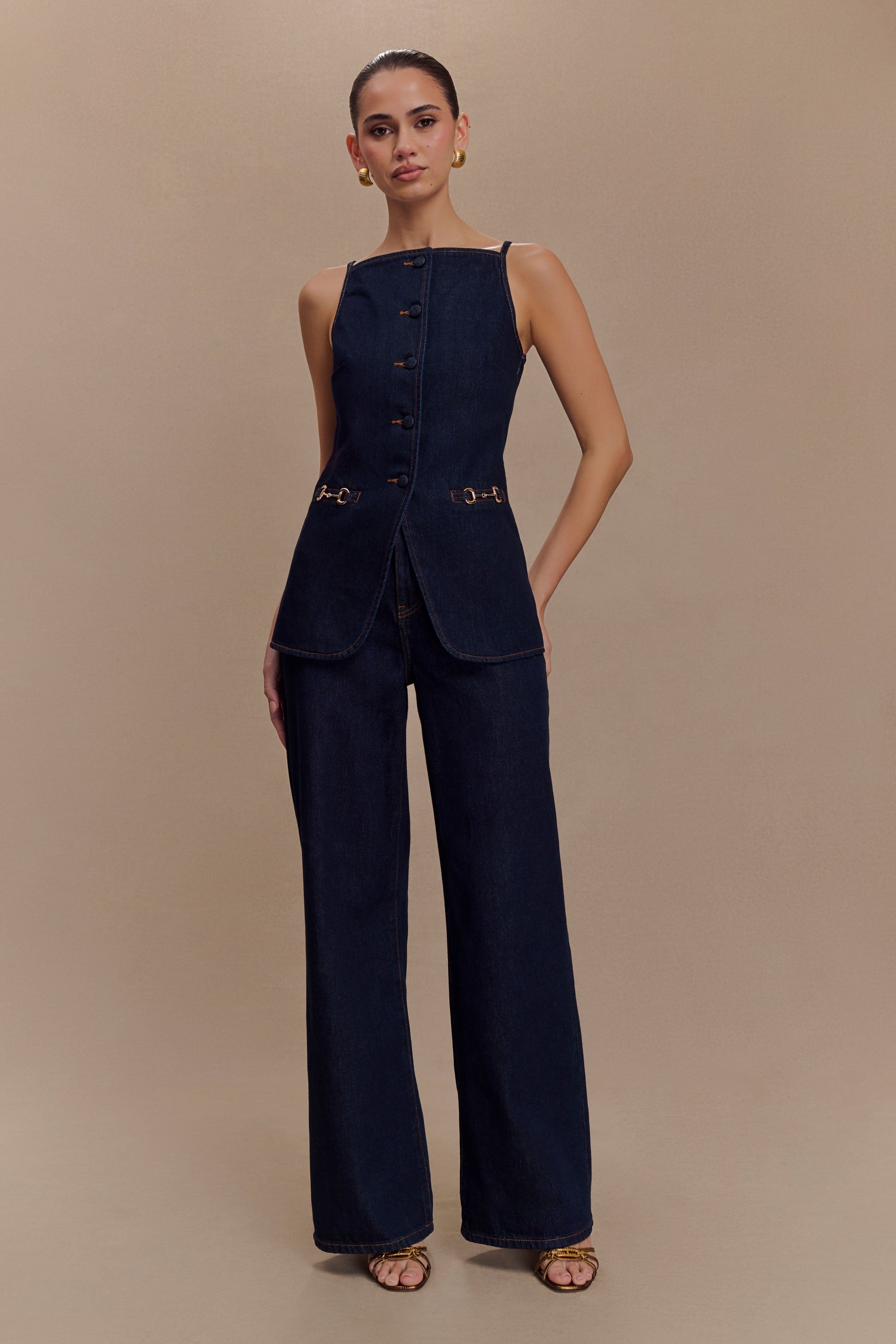 Ashton Sleeveless Button Denim Top - Indigo Blue #5