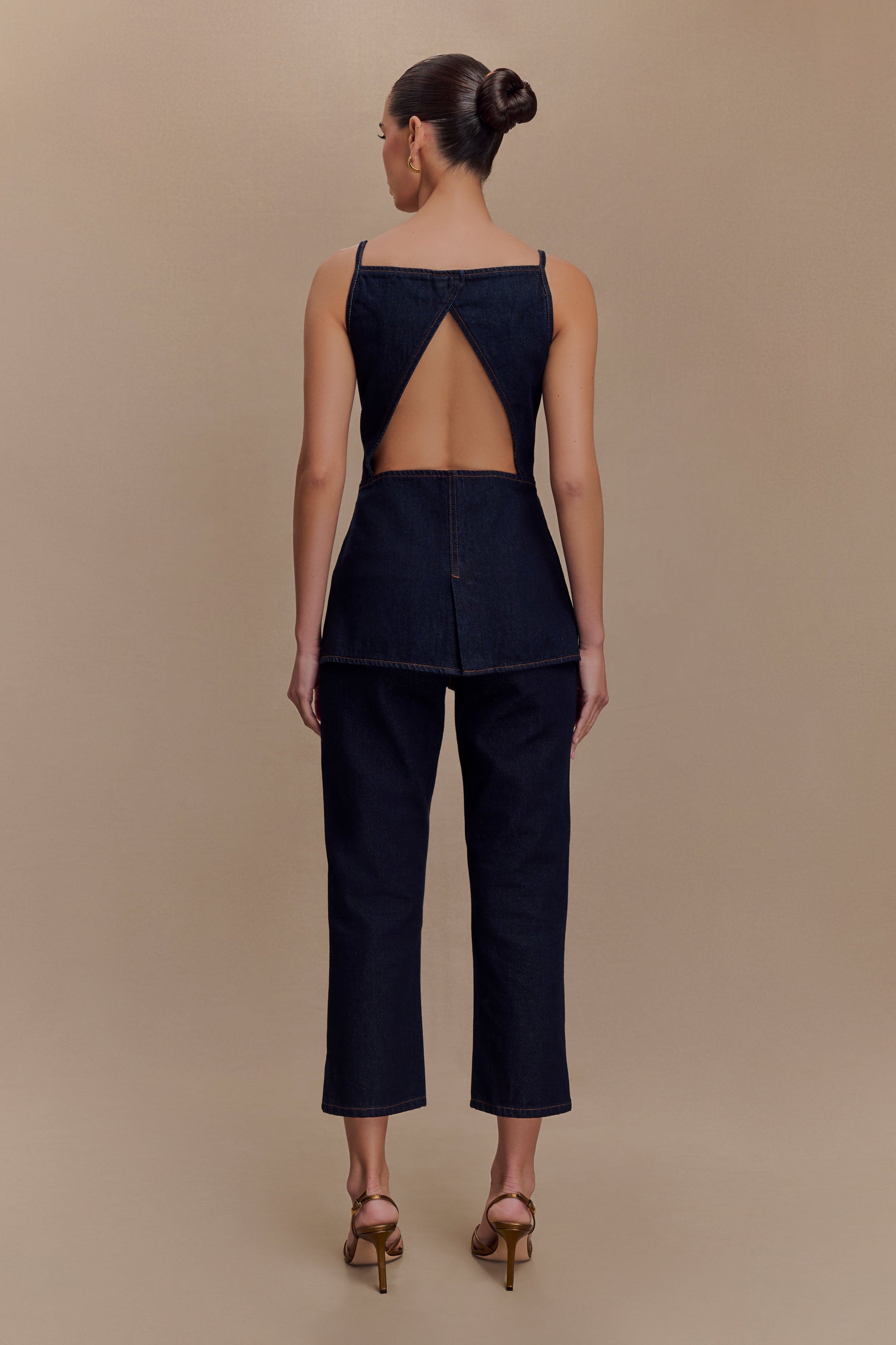 Ashton Sleeveless Button Denim Top - Indigo Blue #3