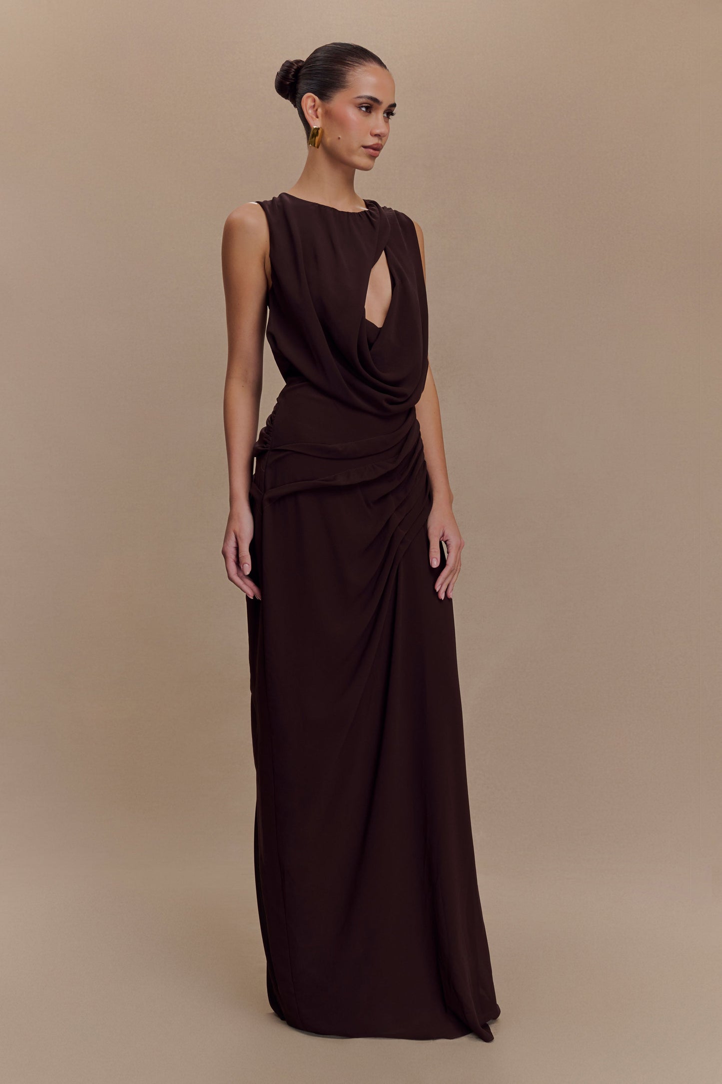 Oria Chiffon Maxi Dress - Cacao Brown