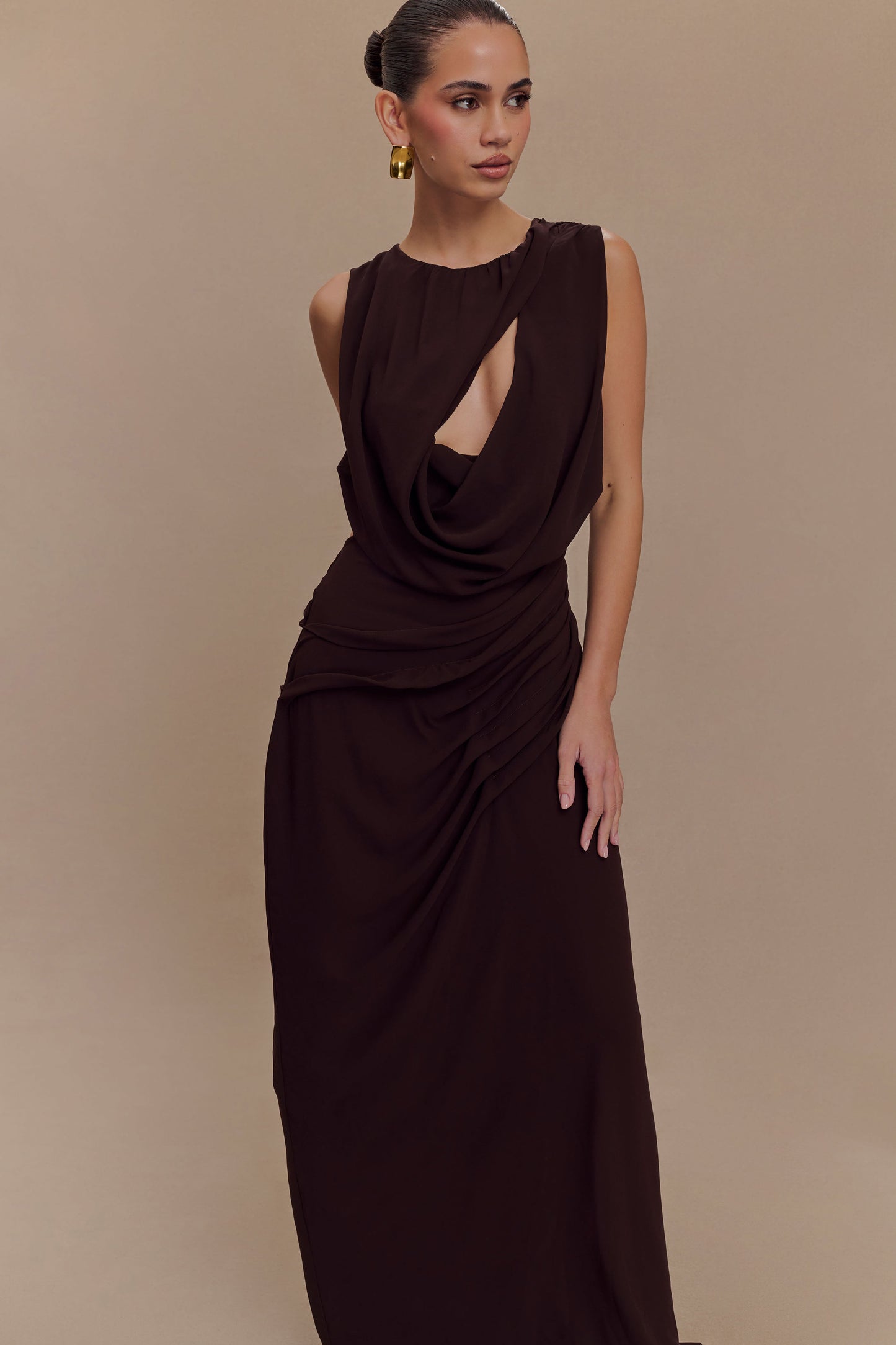 Oria Chiffon Maxi Dress - Cacao Brown