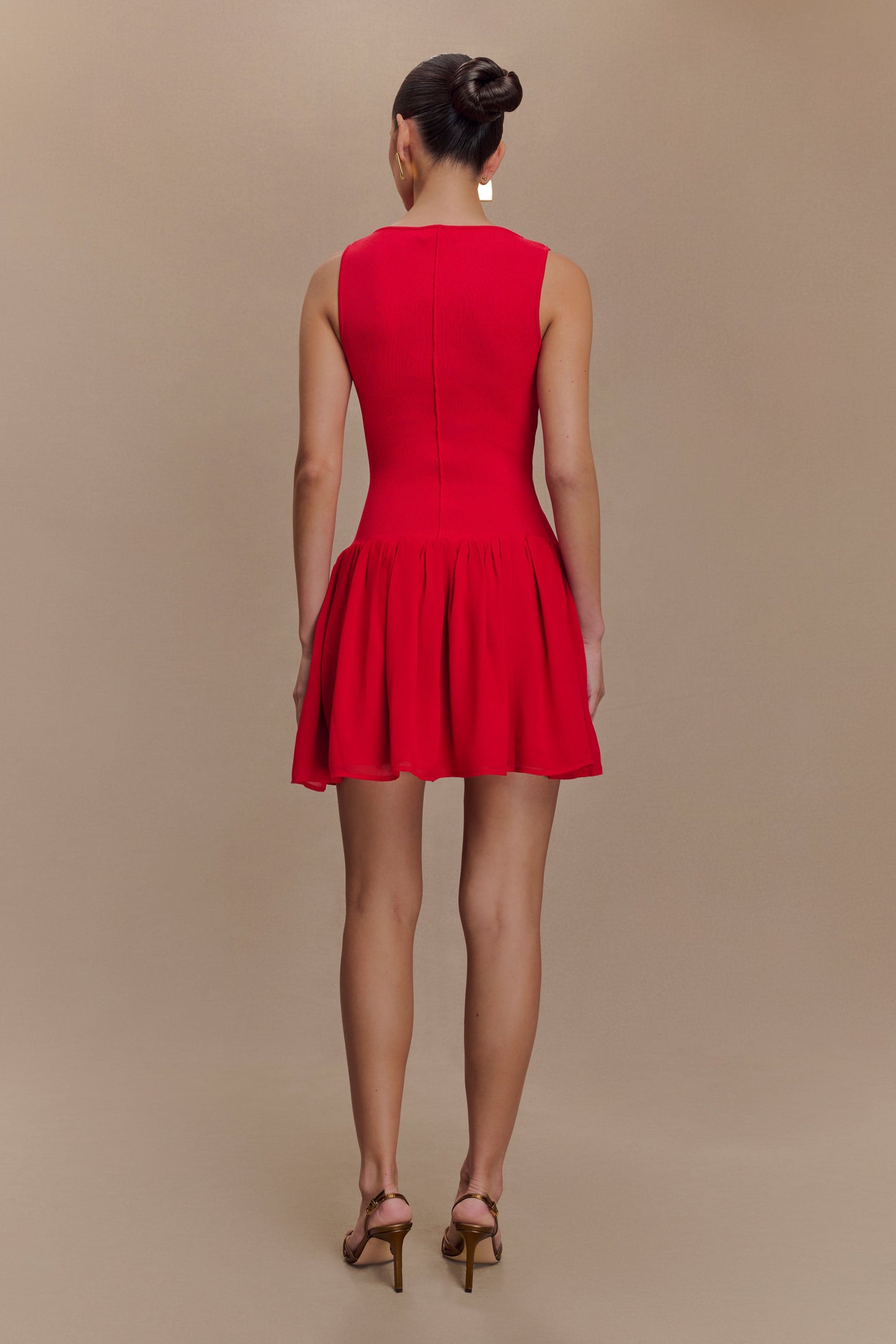 Ashleigh Knit And Chiffon Mini Dress - Red