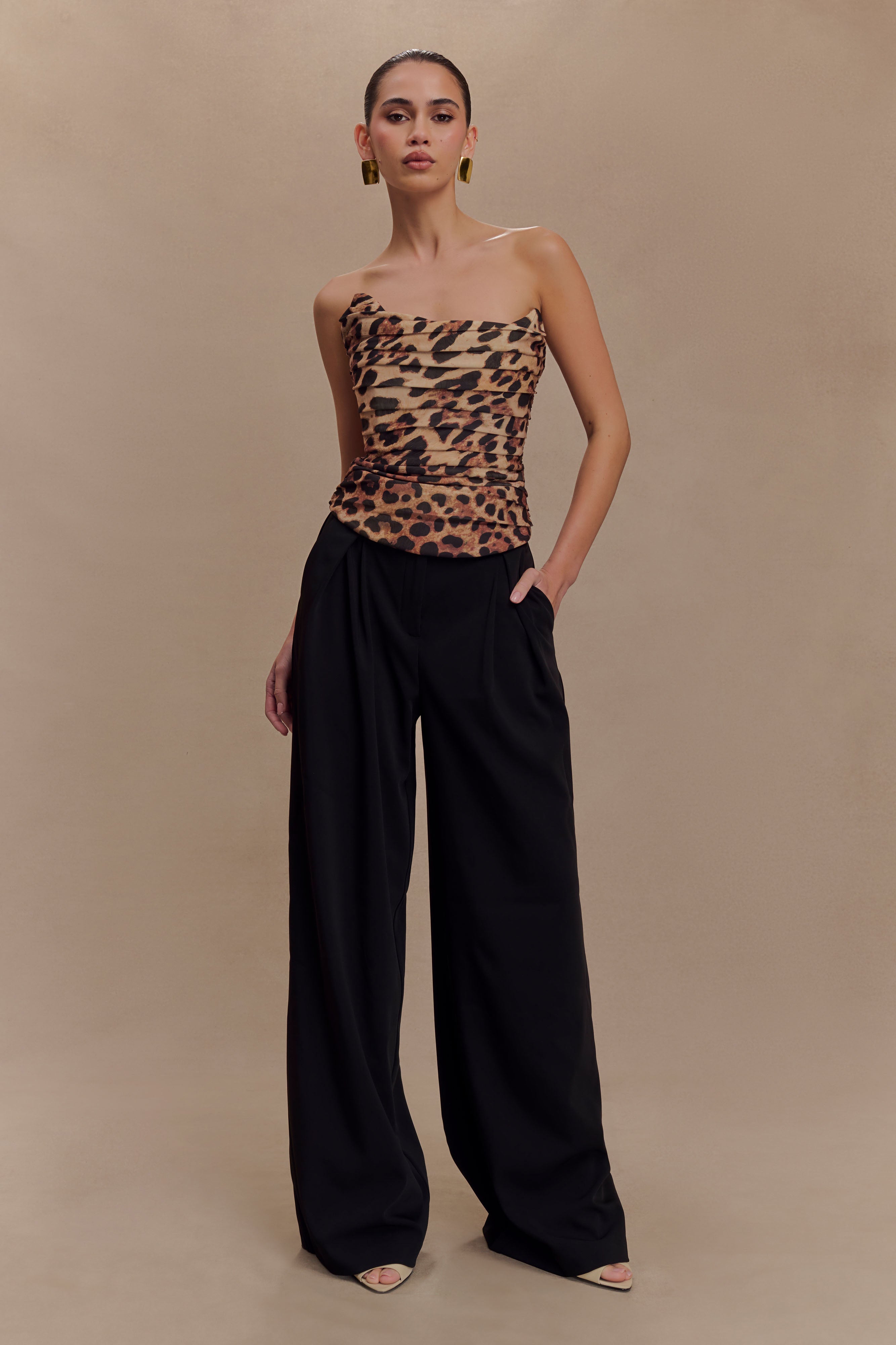 Jacqueline Pleated Wide Leg Pants - Black | MESHKI UK