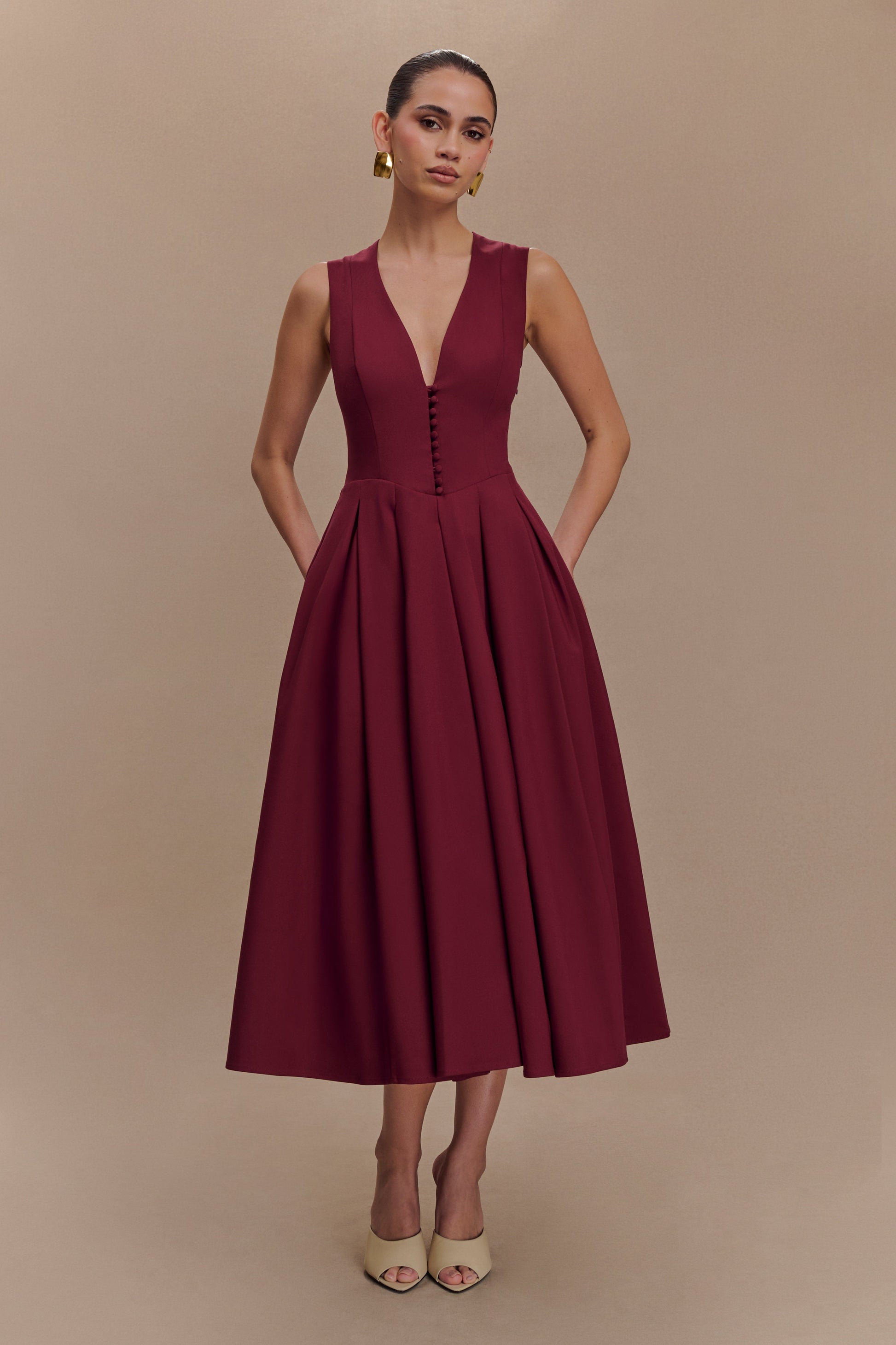 Keely Cotton Sleeveless Midi Dress - Wine #5