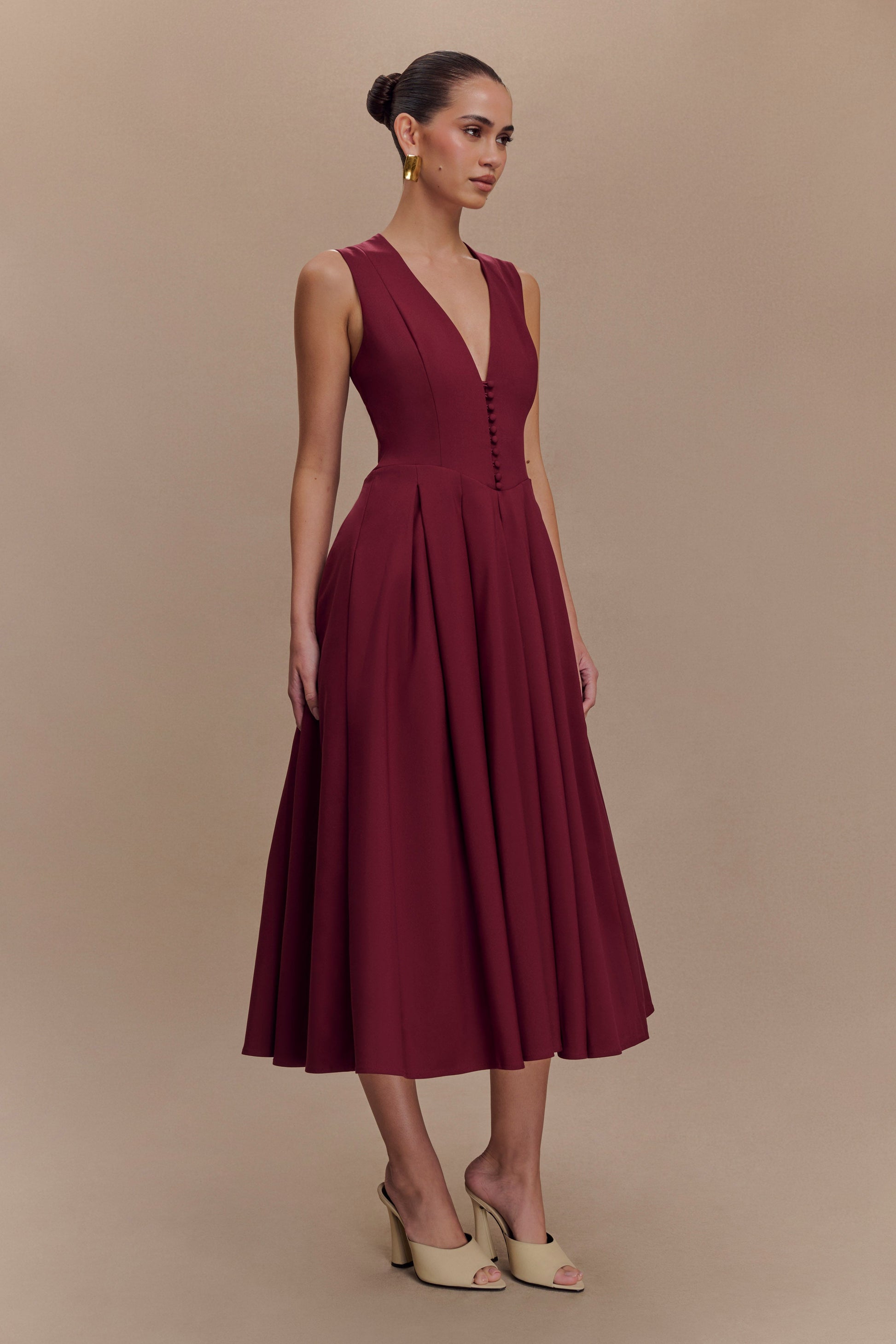 Keely Cotton Sleeveless Midi Dress - Wine #4