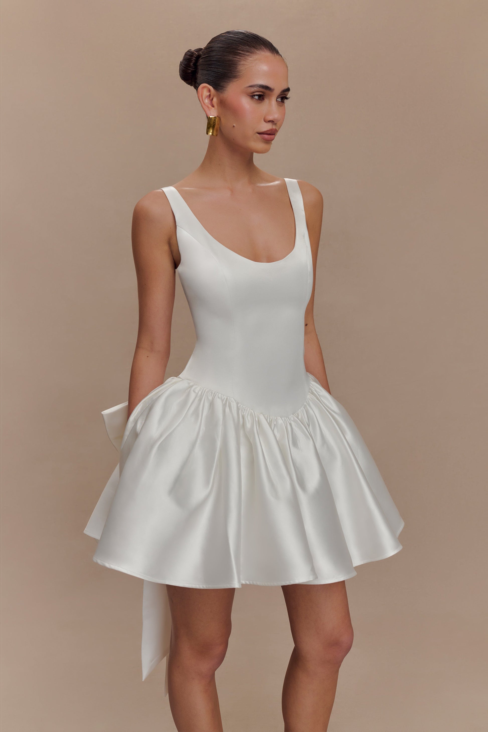 Felicia Satin Mini Dress With Bow - White #4