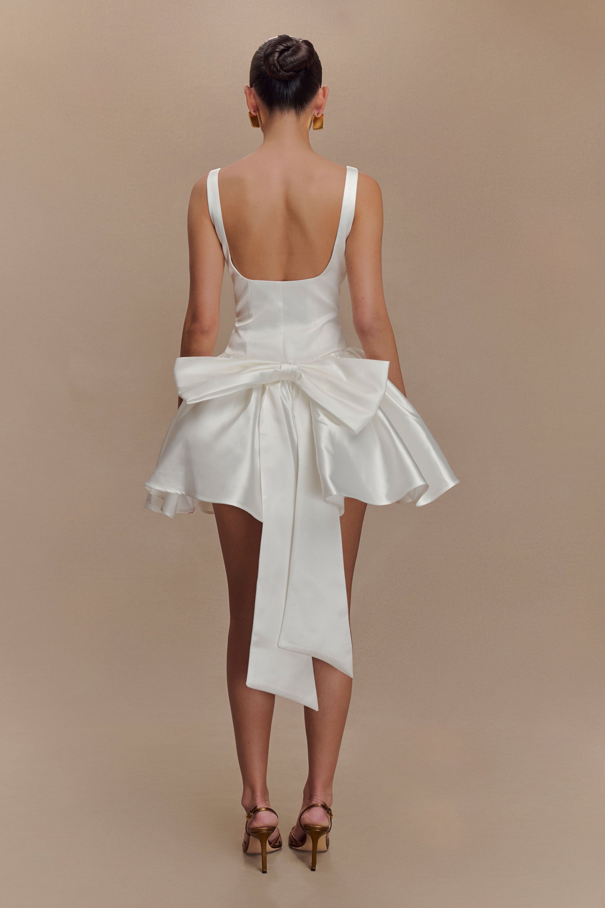 Felicia Satin Mini Dress With Bow - White #2