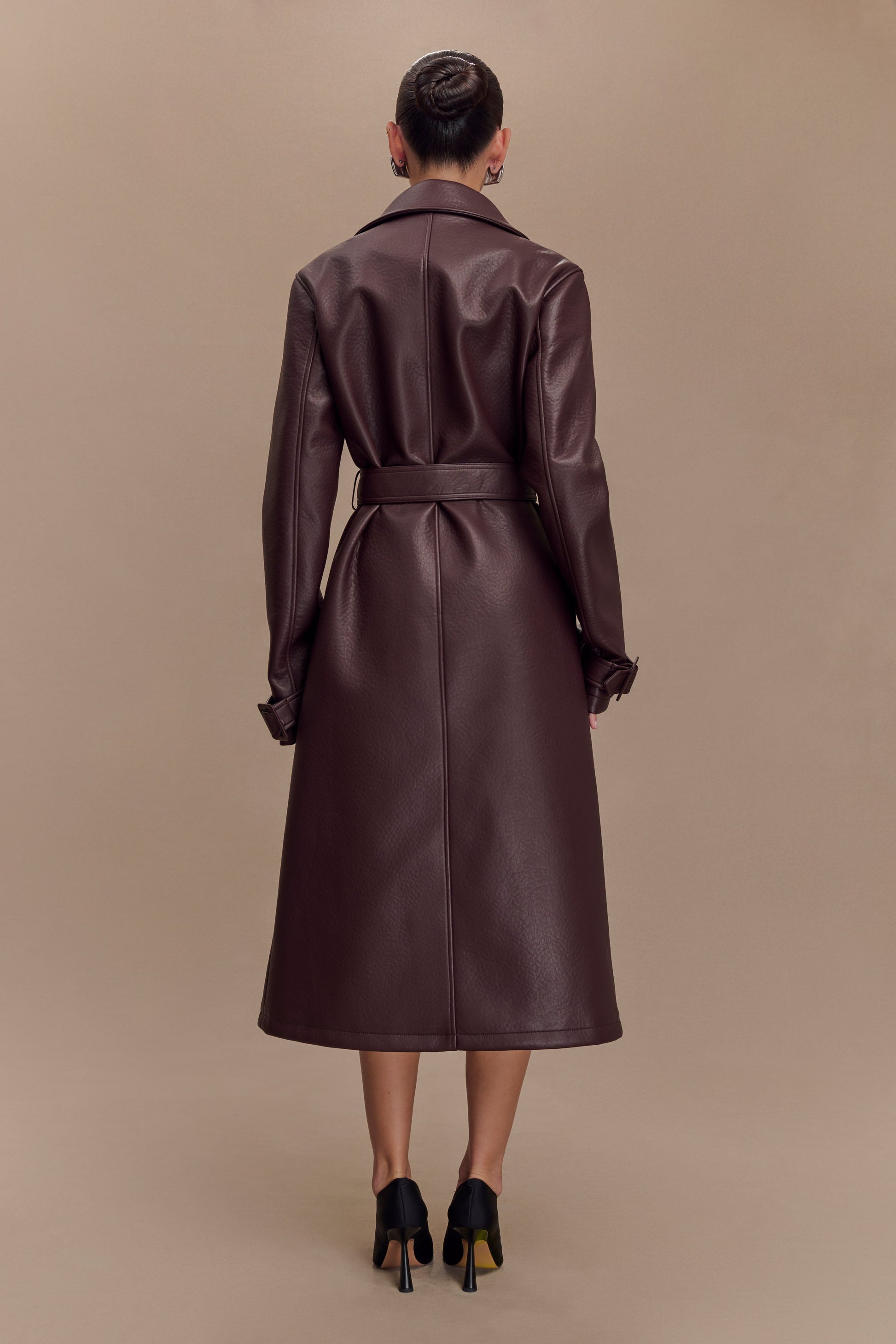 Tarah Faux Leather Trench Coat - Cacao Brown #3