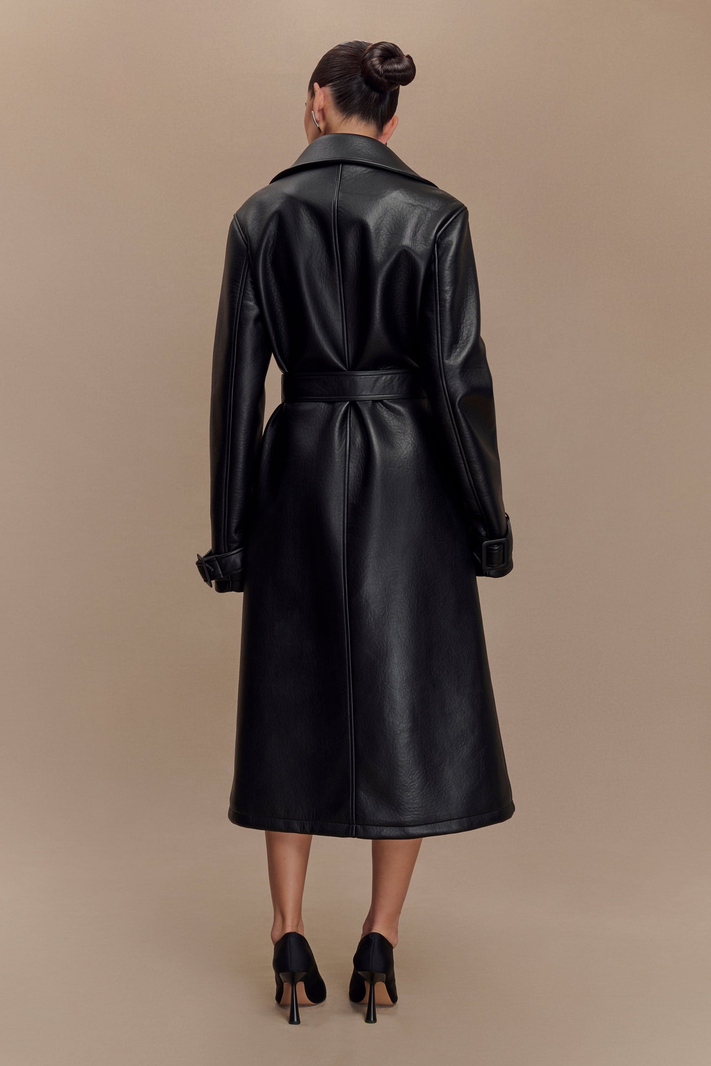 Tarah Faux Leather Trench Coat - Black