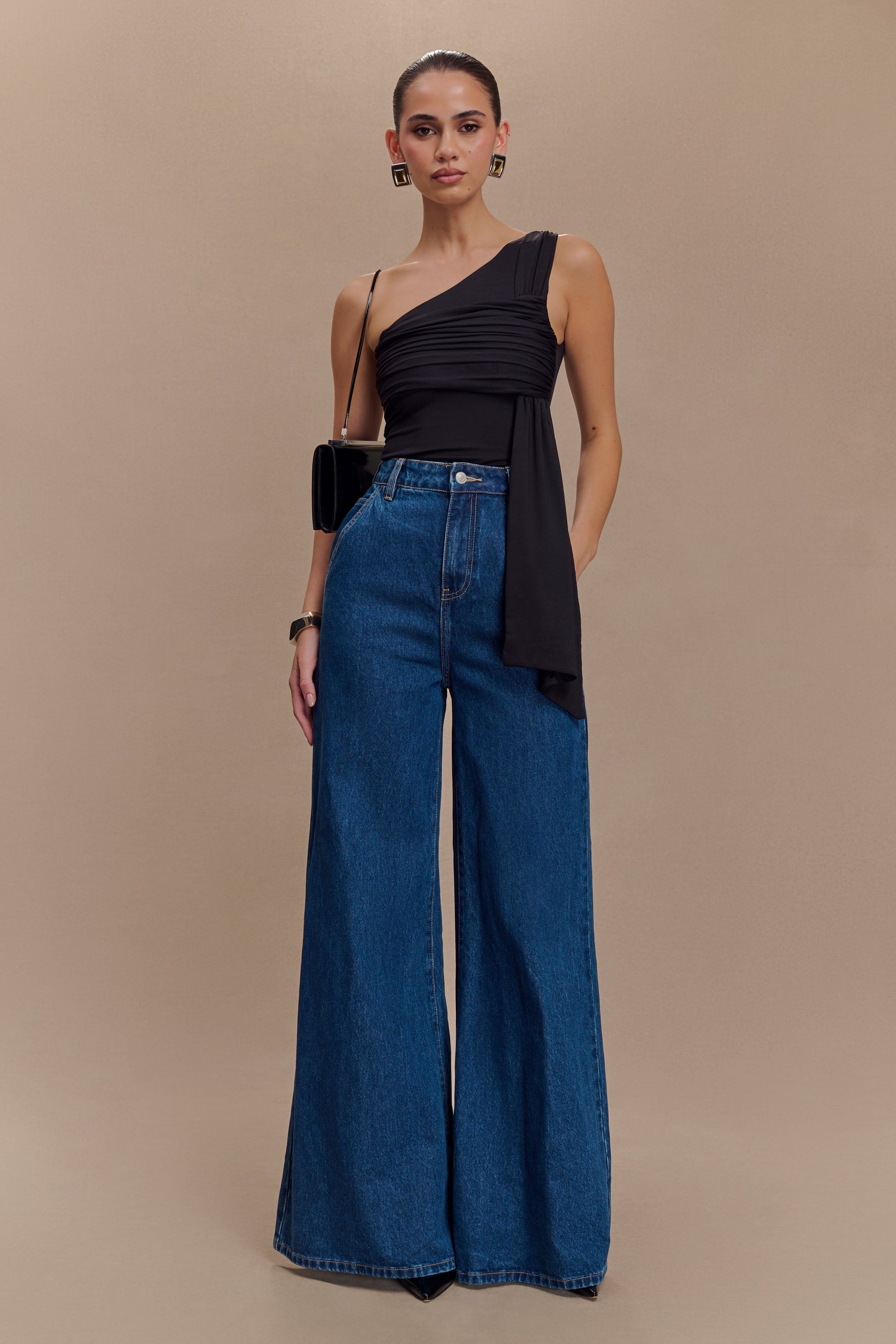 Sera One Shoulder Recycled Nylon Top With Drape - Black #6