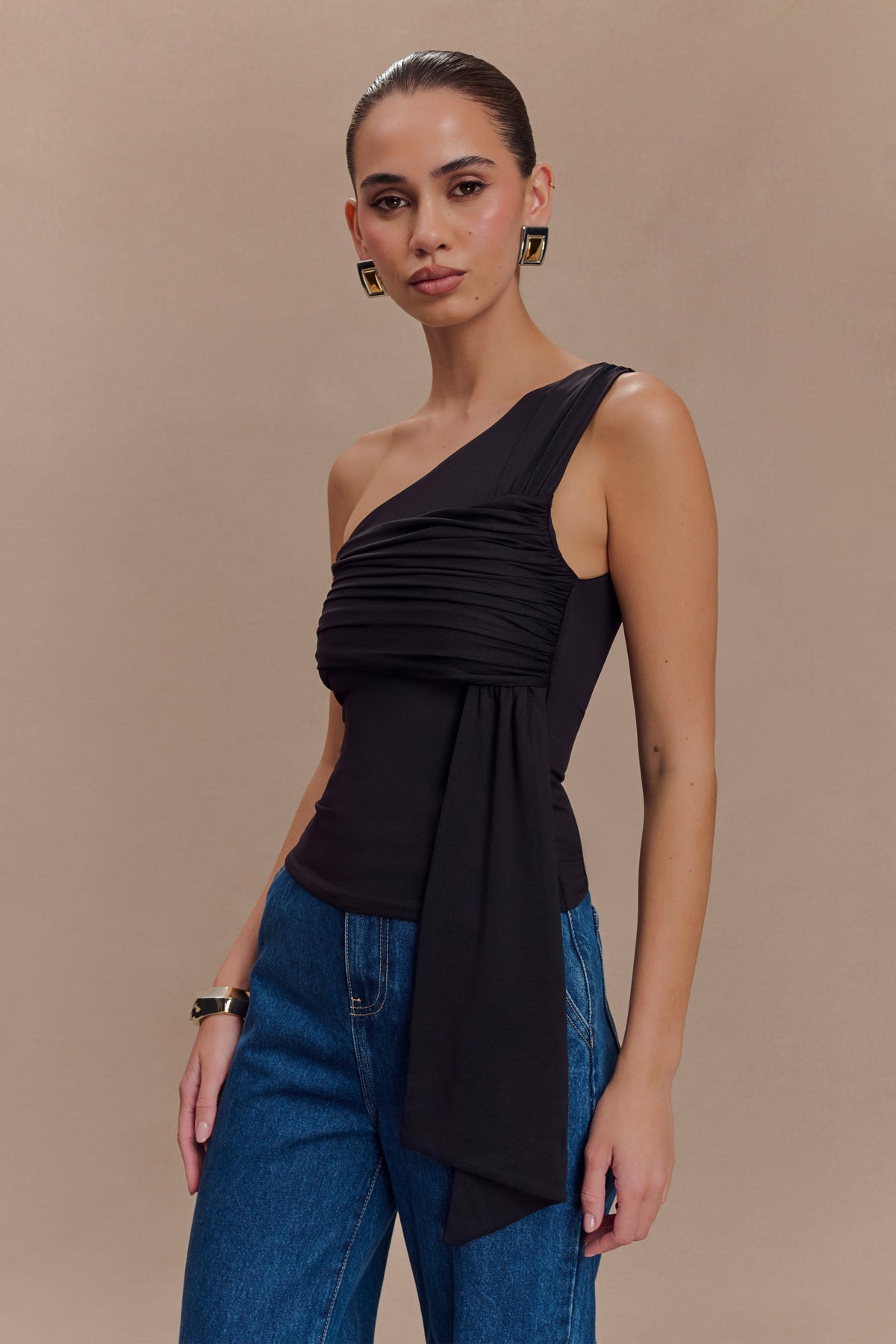 Sera One Shoulder Recycled Nylon Top With Drape - Black #4