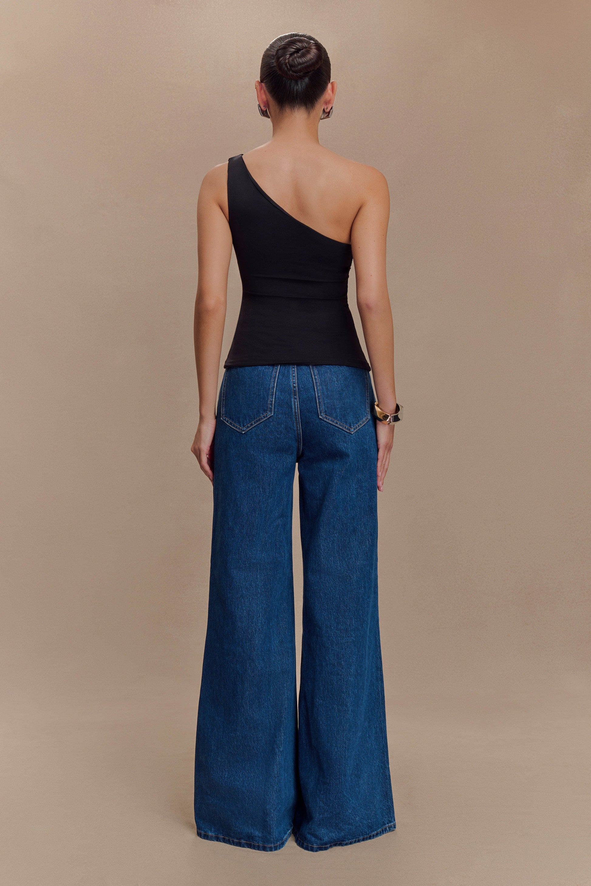 Sera One Shoulder Recycled Nylon Top With Drape - Black #5