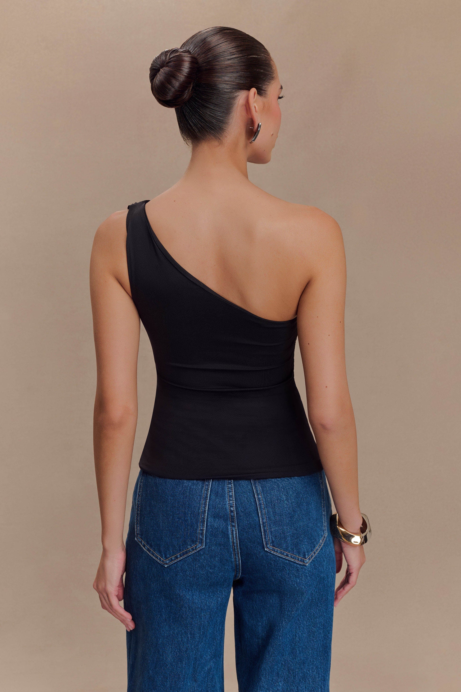 Sera One Shoulder Recycled Nylon Top With Drape - Black #2