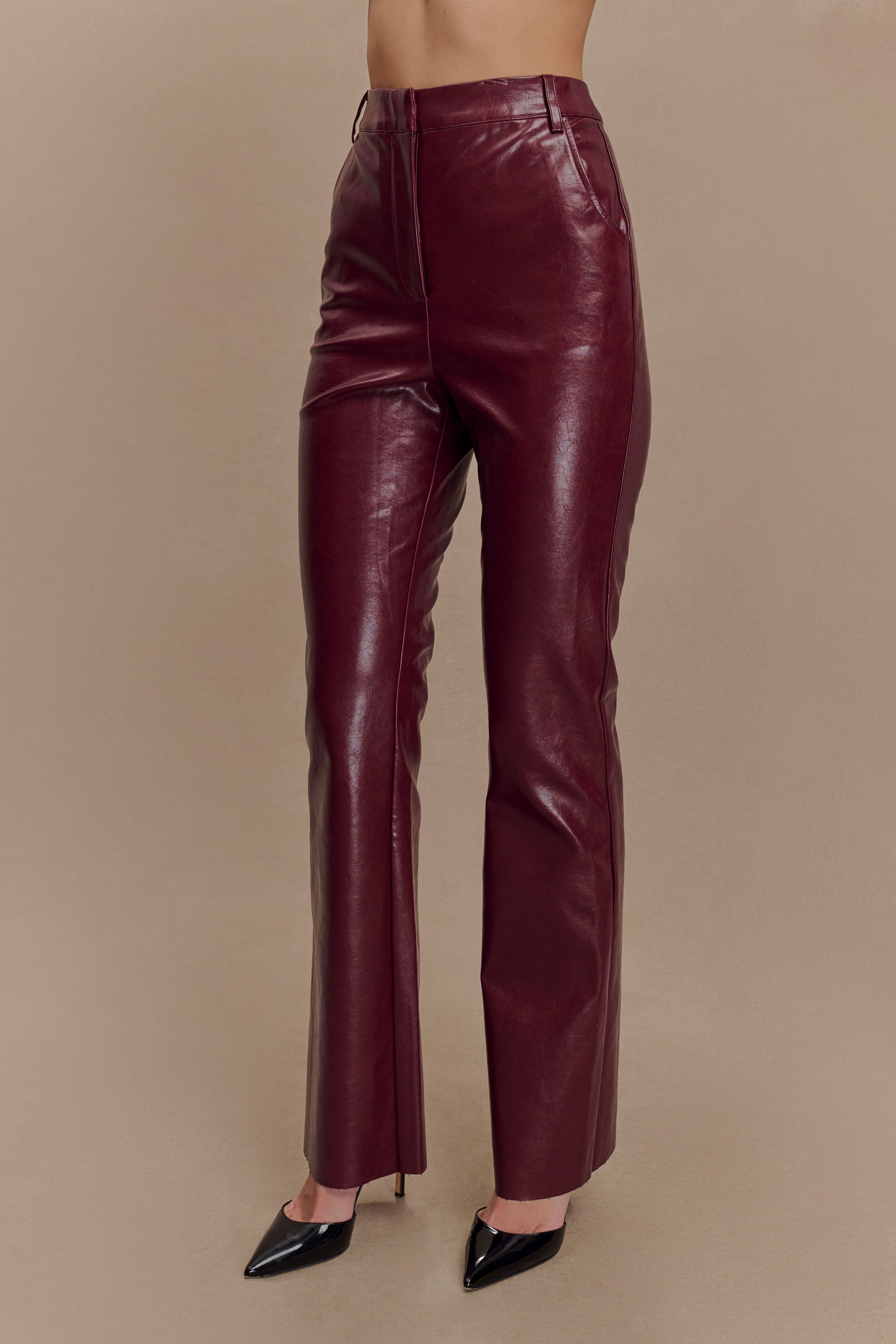 Tyra Straight Leg Faux Leather Pants - Cherry Red #3