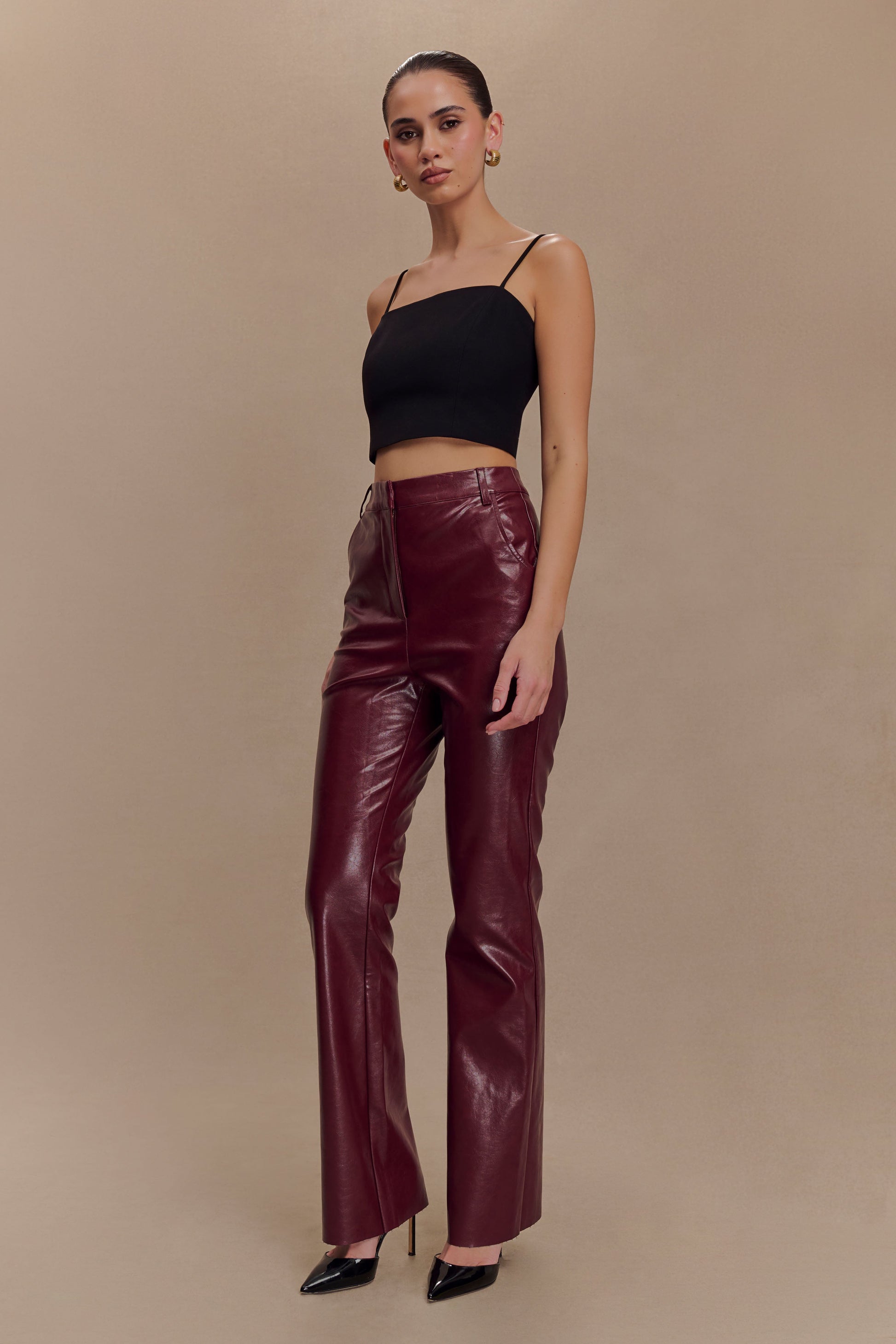 Tyra Straight Leg Faux Leather Pants - Cherry Red #4