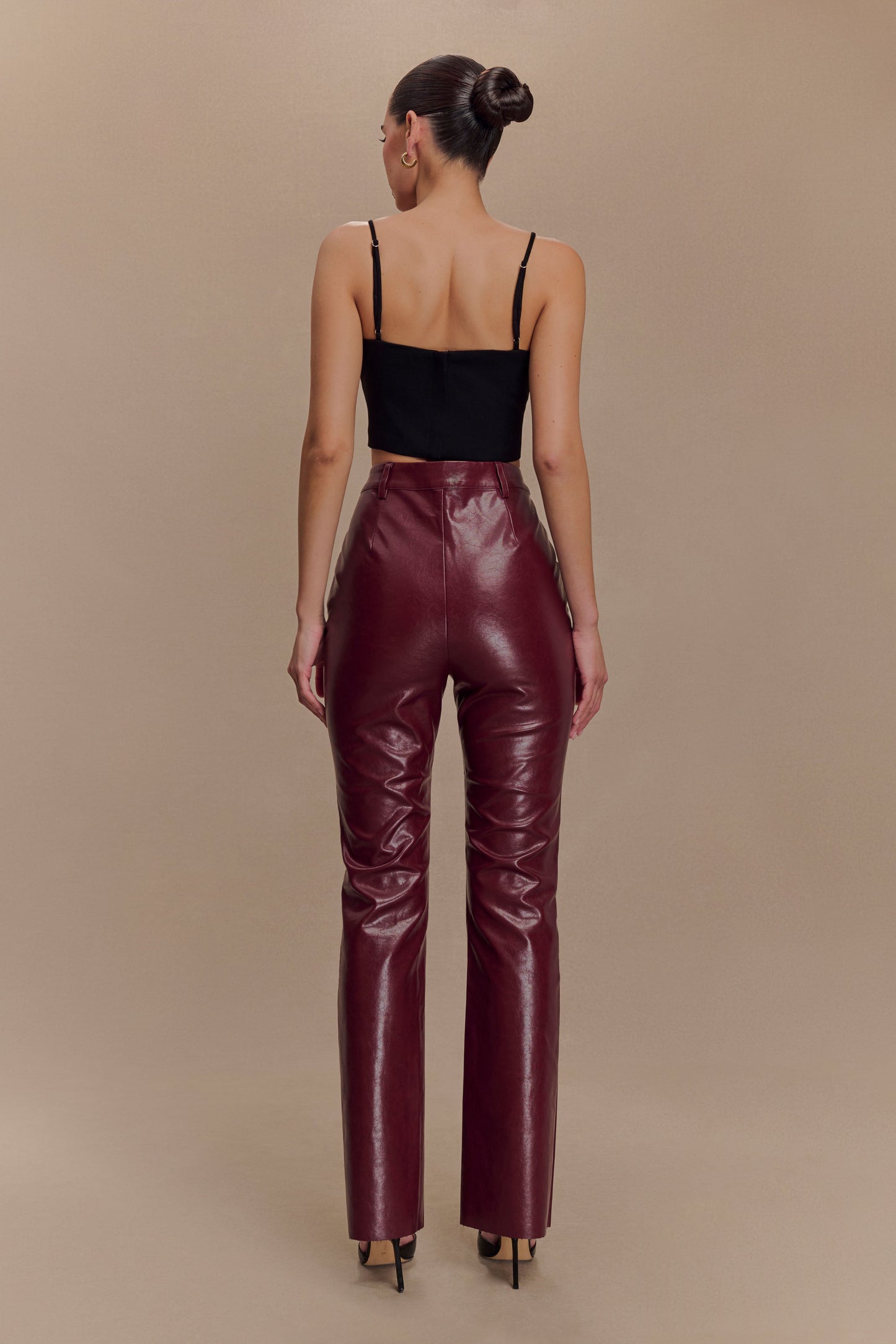 Tyra Straight Leg Faux Leather Pants - Cherry Red