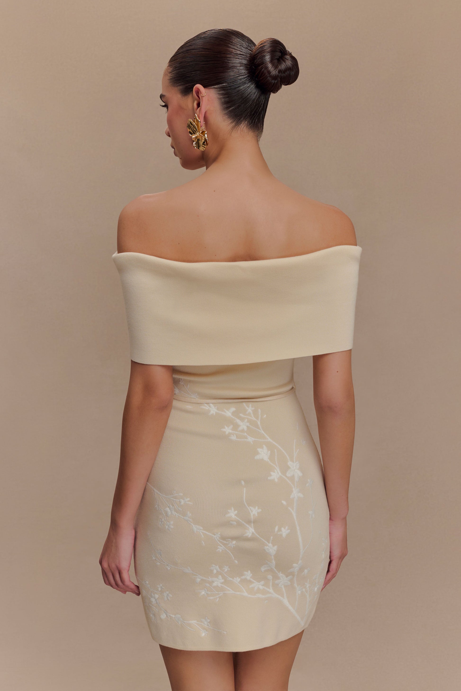 Mallory Off Shoulder Embroidered Knit Mini Dress - Cream And Ivory #2