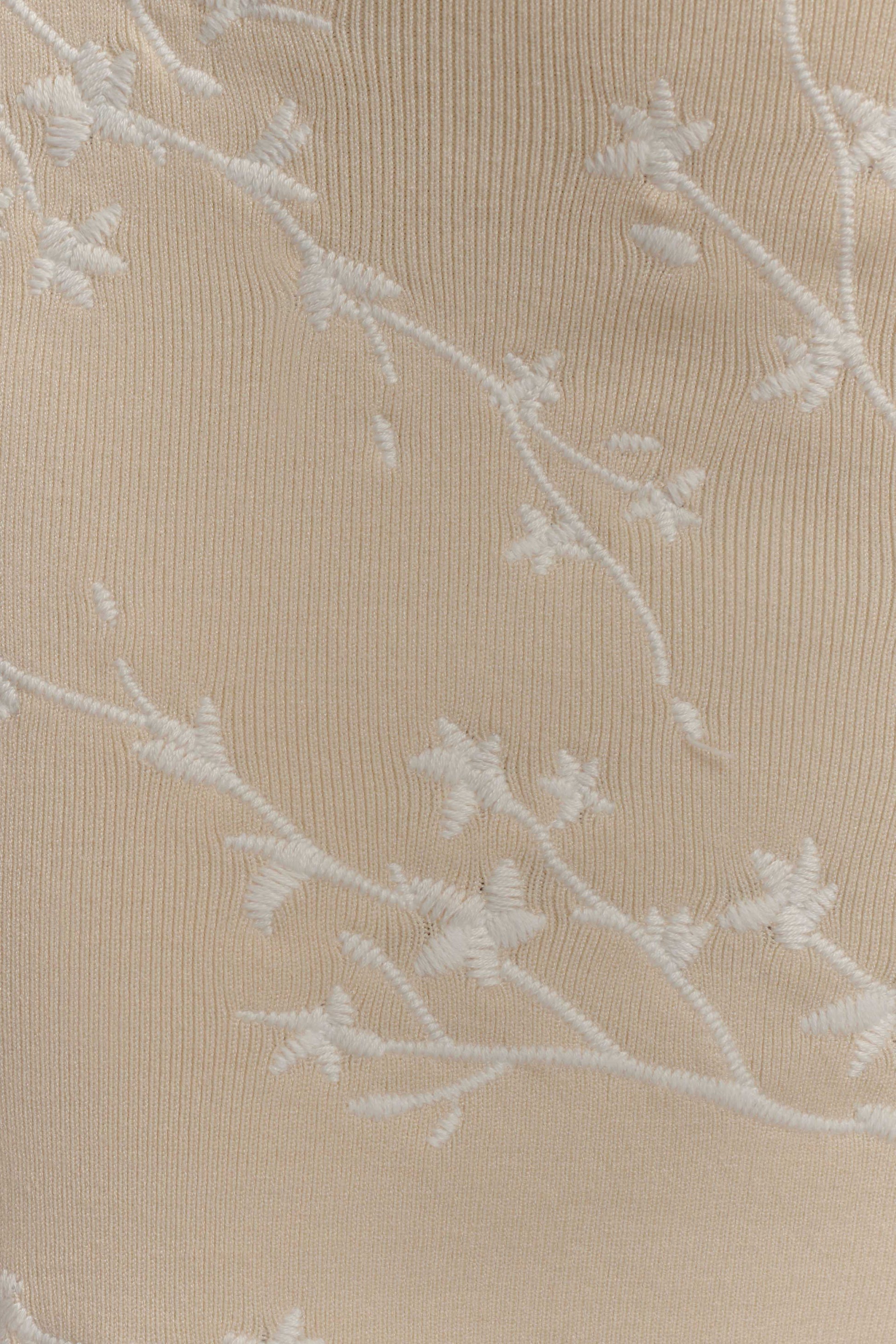 Mallory Off Shoulder Embroidered Knit Mini Dress - Cream And Ivory #7