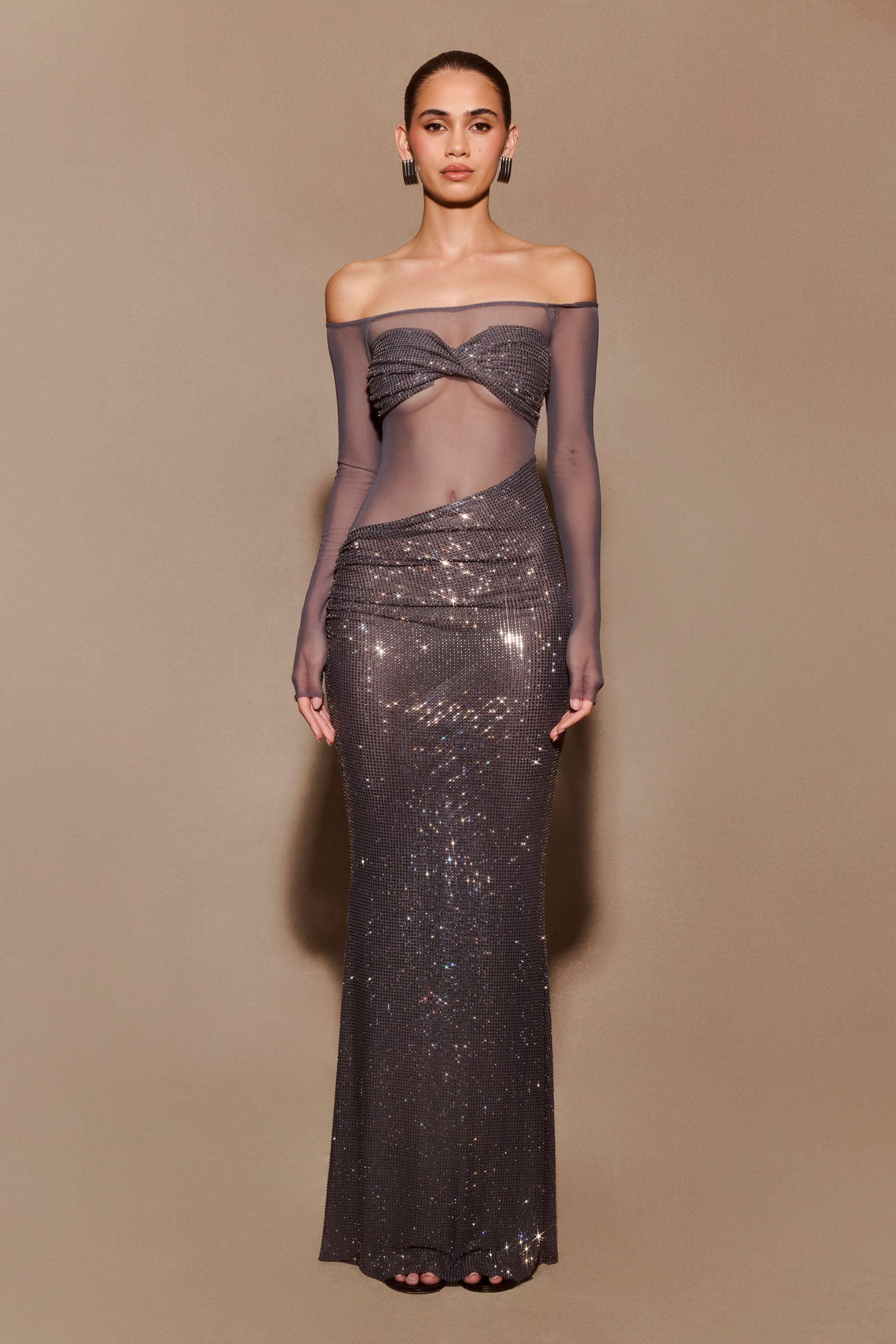 Nash Diamante Off Shoulder Maxi Dress - Gunmetal #6