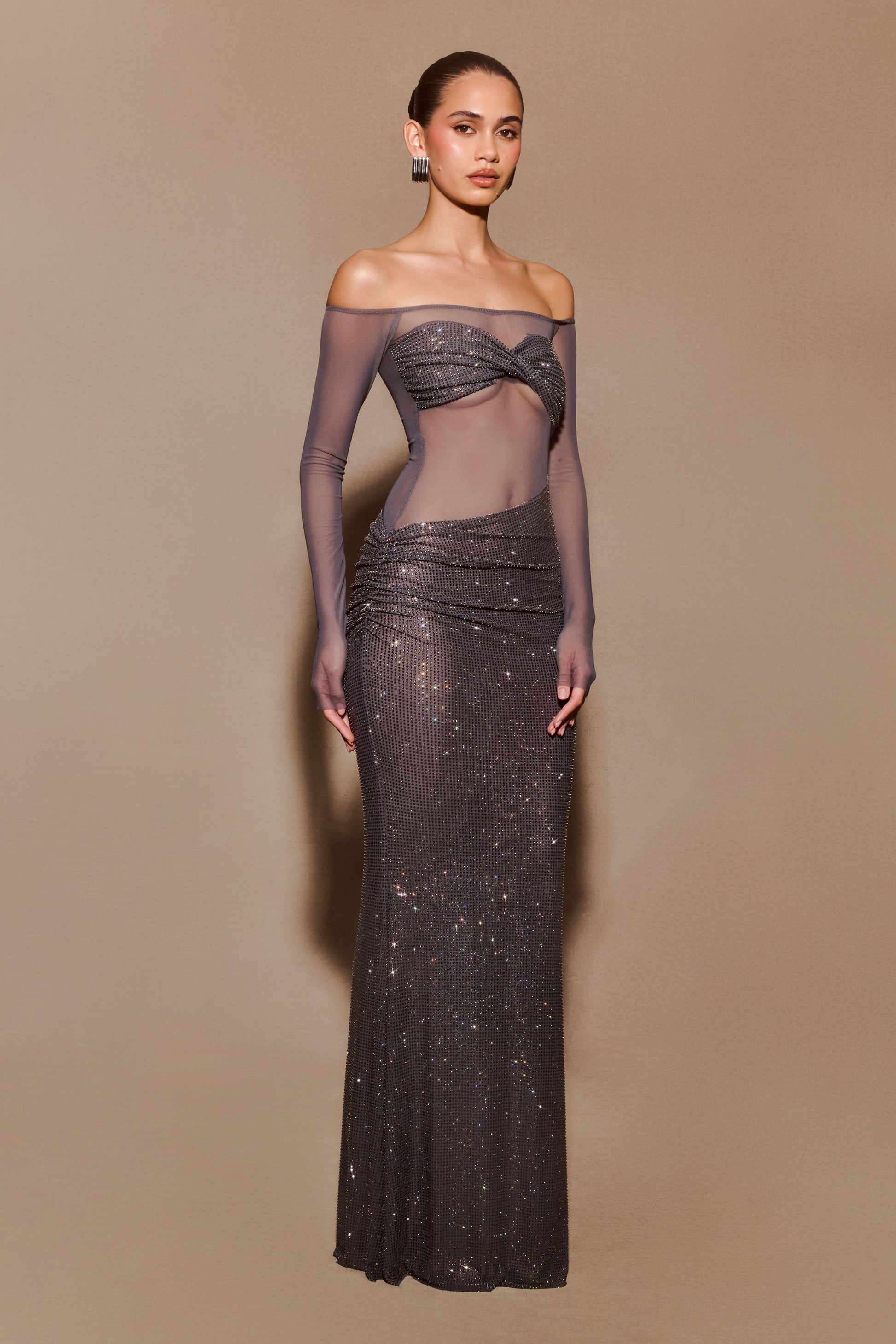 Nash Diamante Off Shoulder Maxi Dress - Gunmetal #4