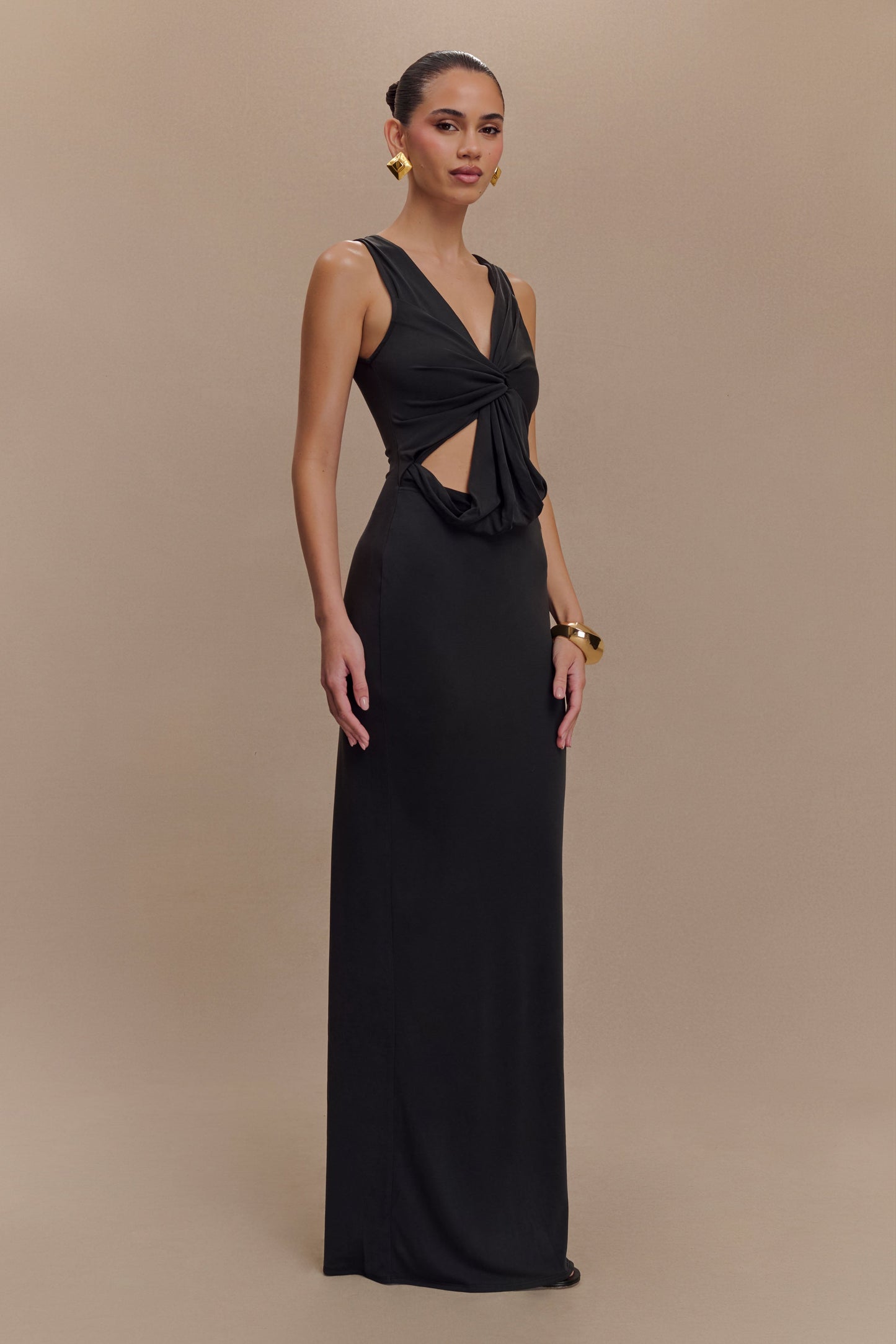 Kassidy Peached Jersey Maxi Dress - Black