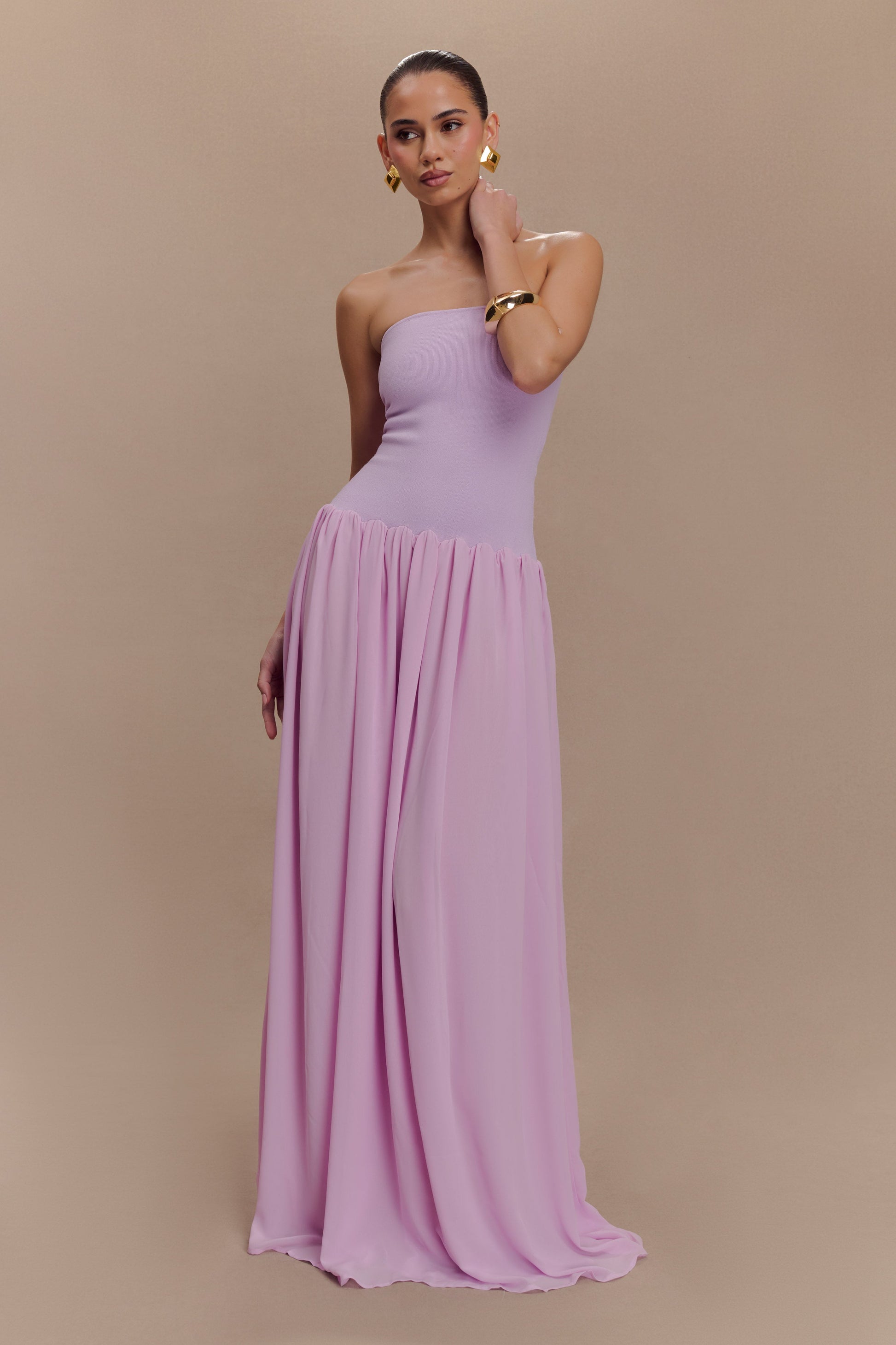 Lyanna Knit And Chiffon Strapless Maxi Dress - Lilac #5