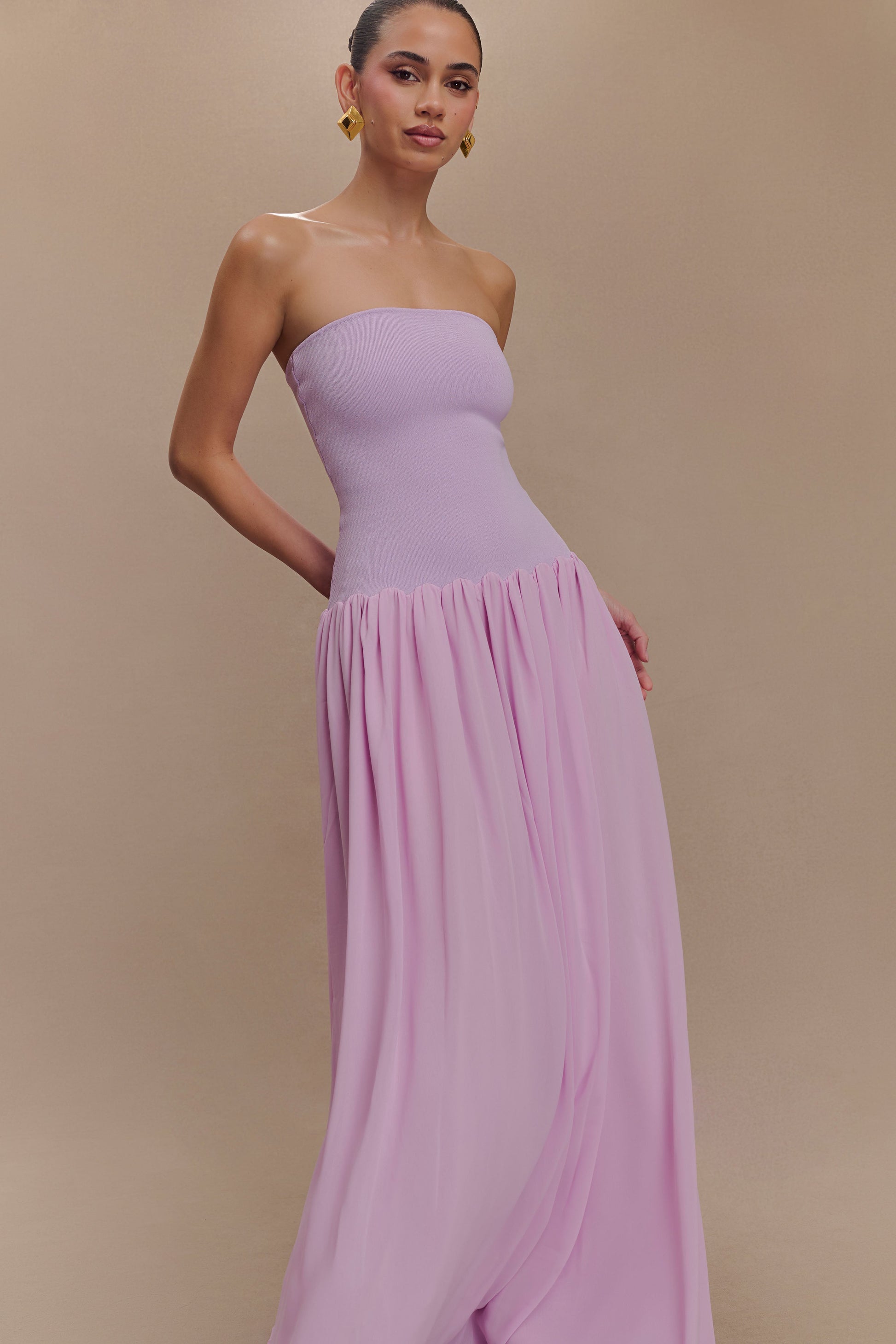 Lyanna Knit And Chiffon Strapless Maxi Dress - Lilac #3