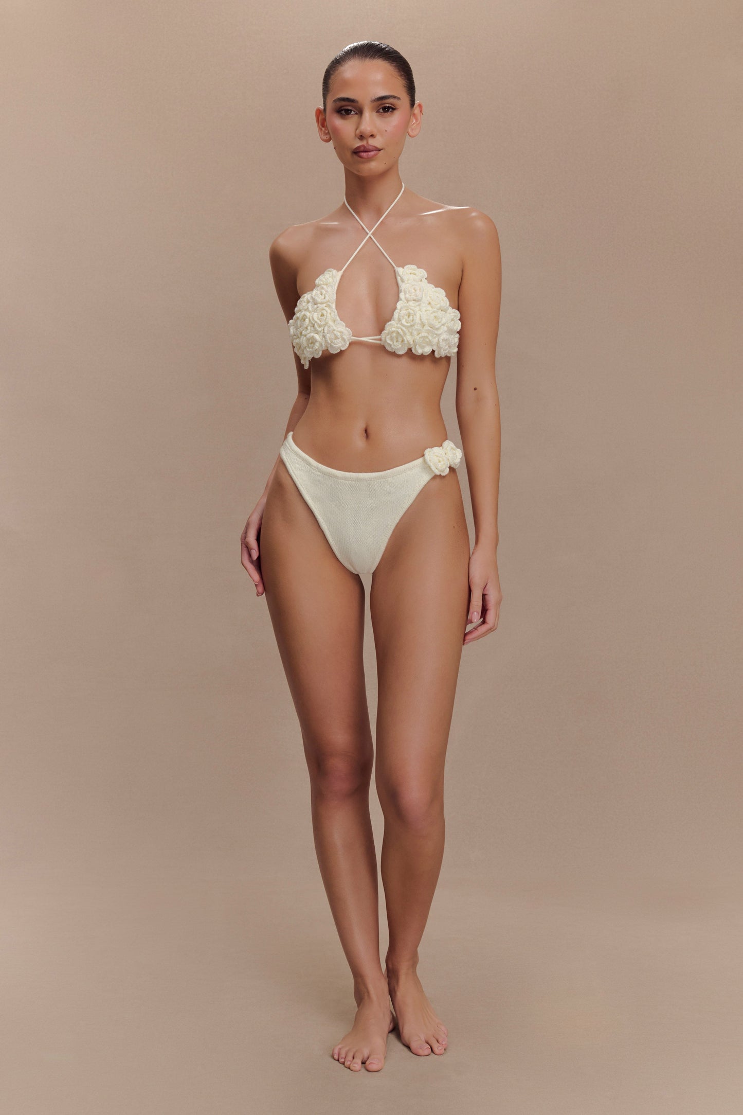 Aesha Floral Crochet Bikini Bottom - Ivory