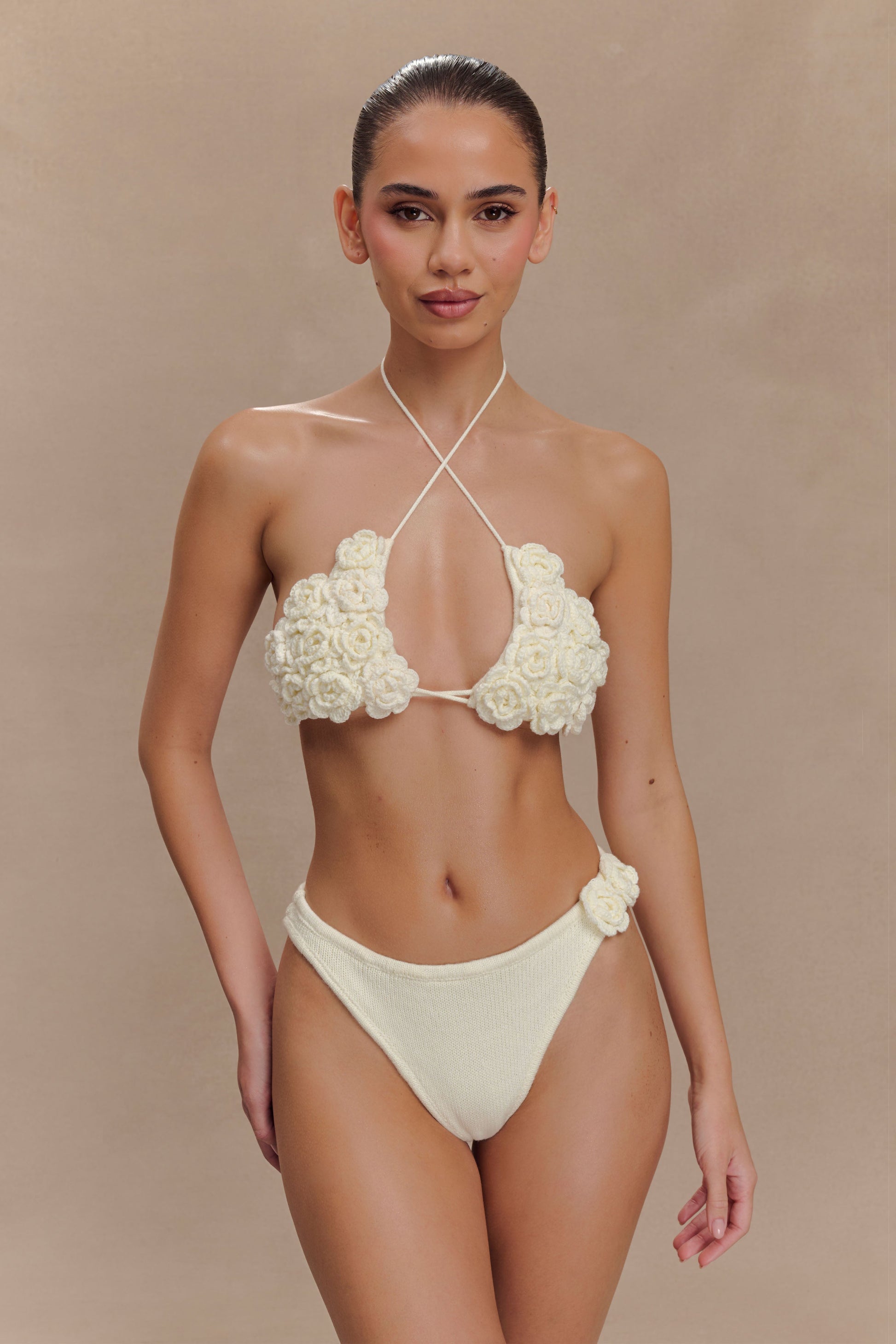 Aesha Floral Crochet Bikini Top - Ivory #4