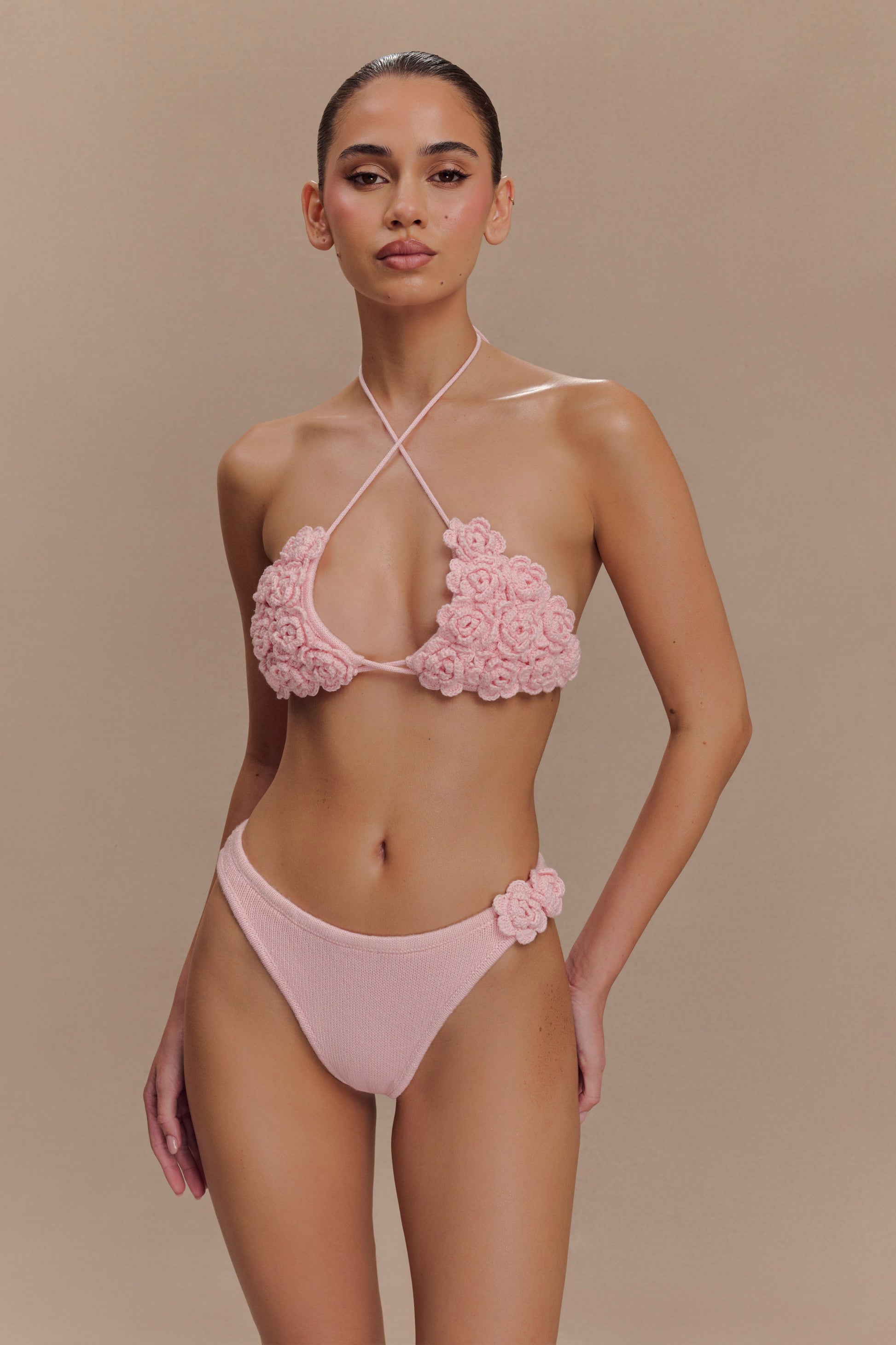 Aesha Floral Crochet Bikini Bottom - Pale Pink #6