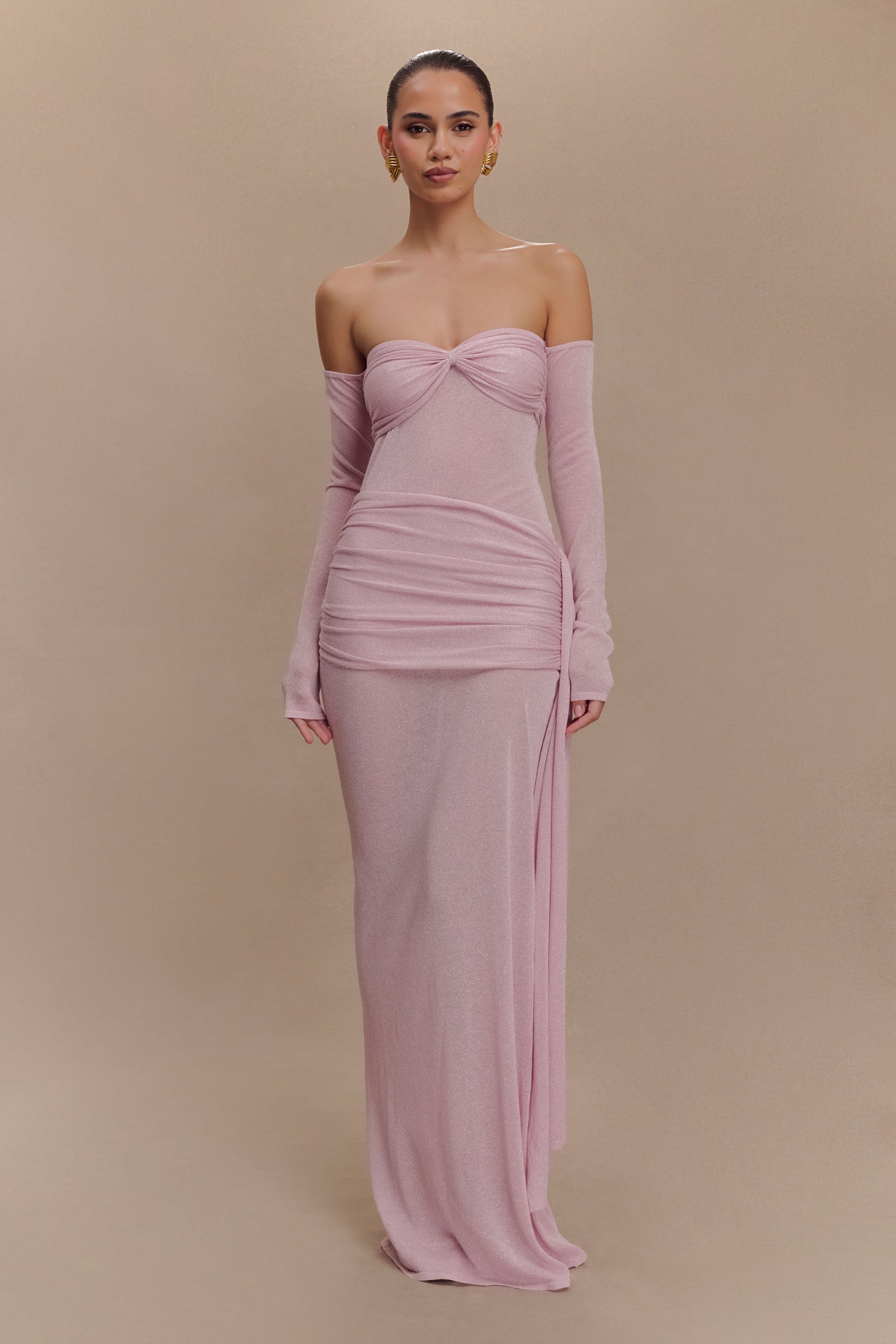 Ingrid Metallic Knit Maxi Dress - Baby Pink