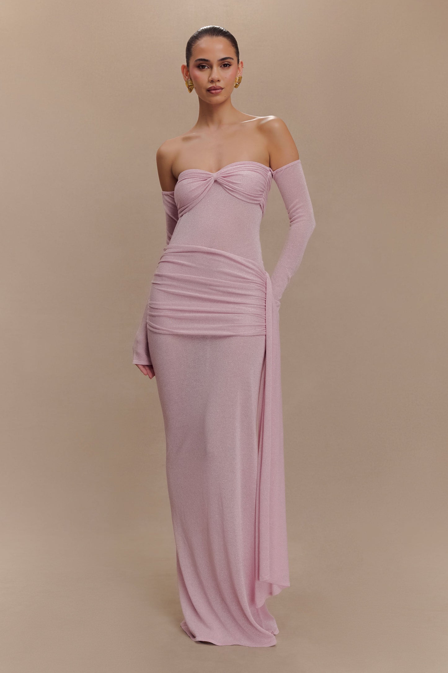 Ingrid Metallic Knit Maxi Dress - Baby Pink