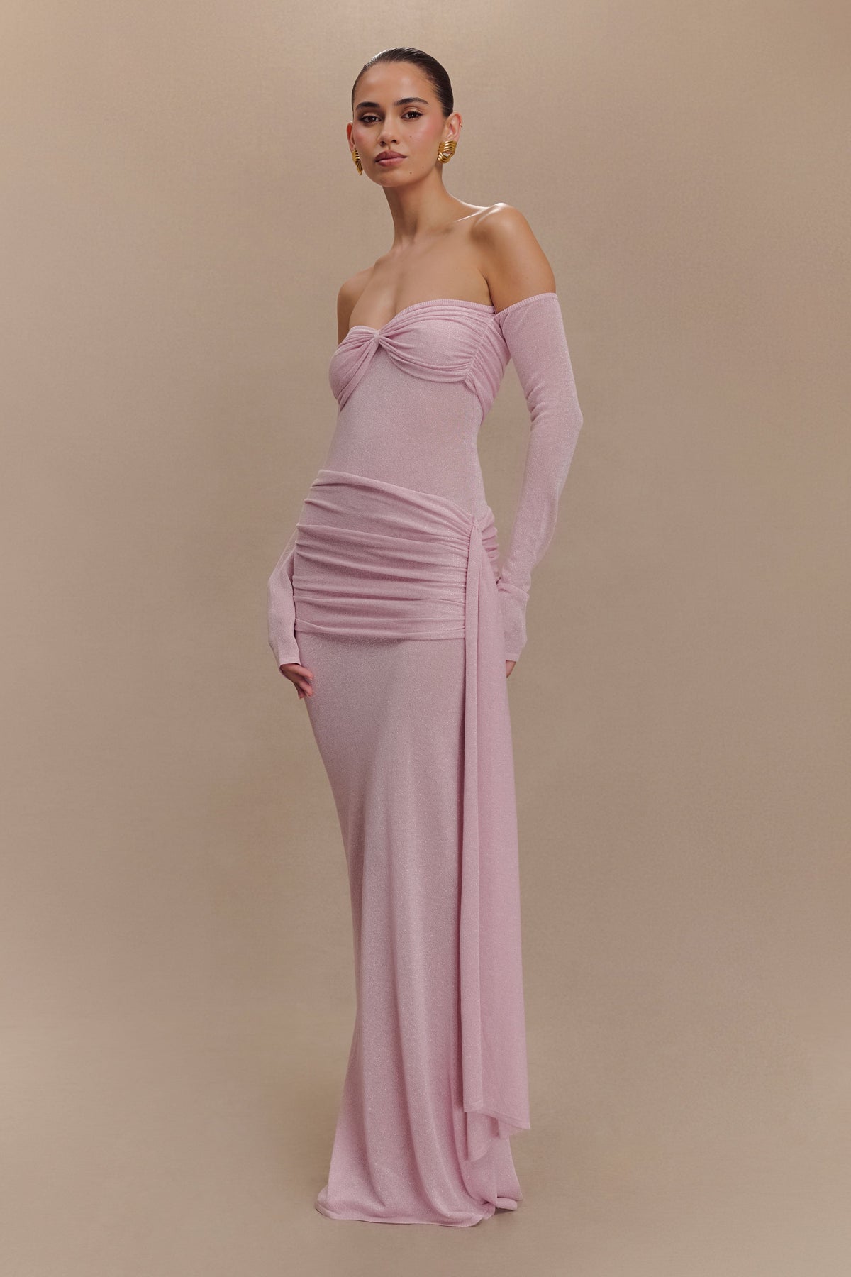 Ingrid Metallic Knit Maxi Dress - Baby Pink