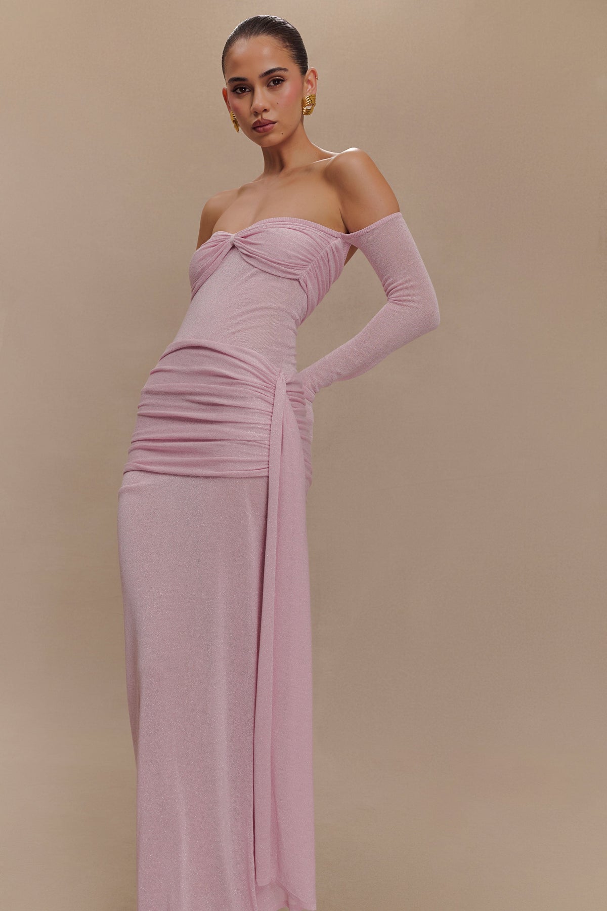 Ingrid Metallic Knit Maxi Dress - Baby Pink #4